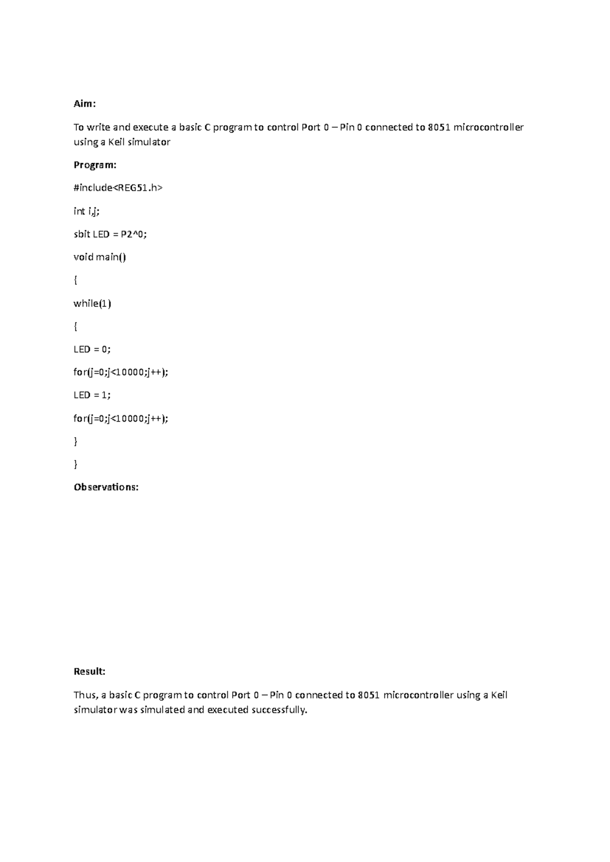 Keil C Programs for 8051 Microcontroller Control - Studocu