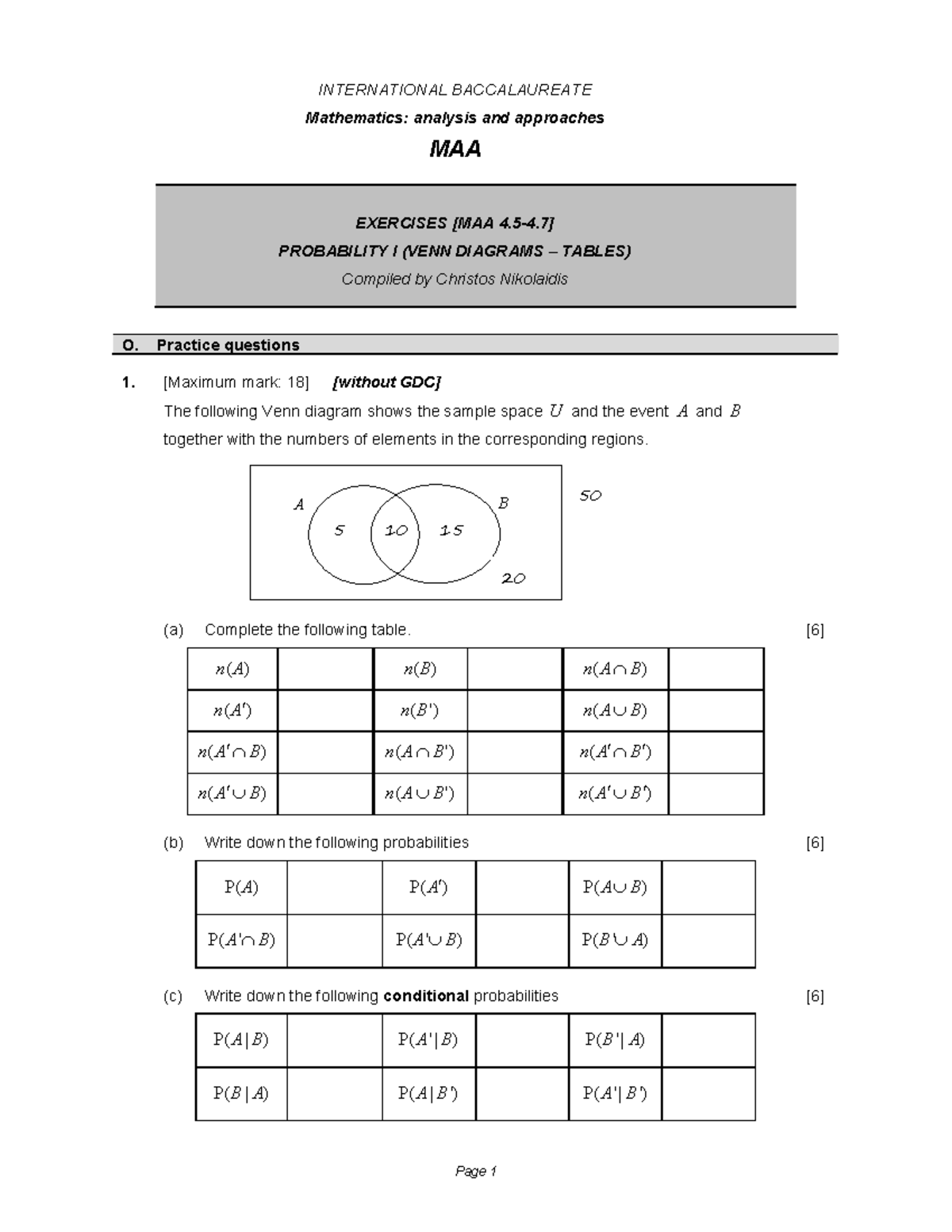 MAA 4.5-4.7 Probability I: Venn Diagrams & Tables Exercises - Studocu