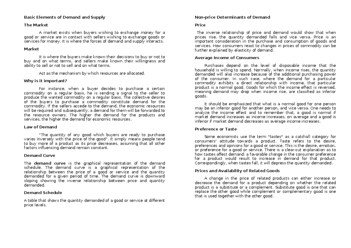 Basic Elements of Demand and Supply: Key Concepts Explained - Document Preview