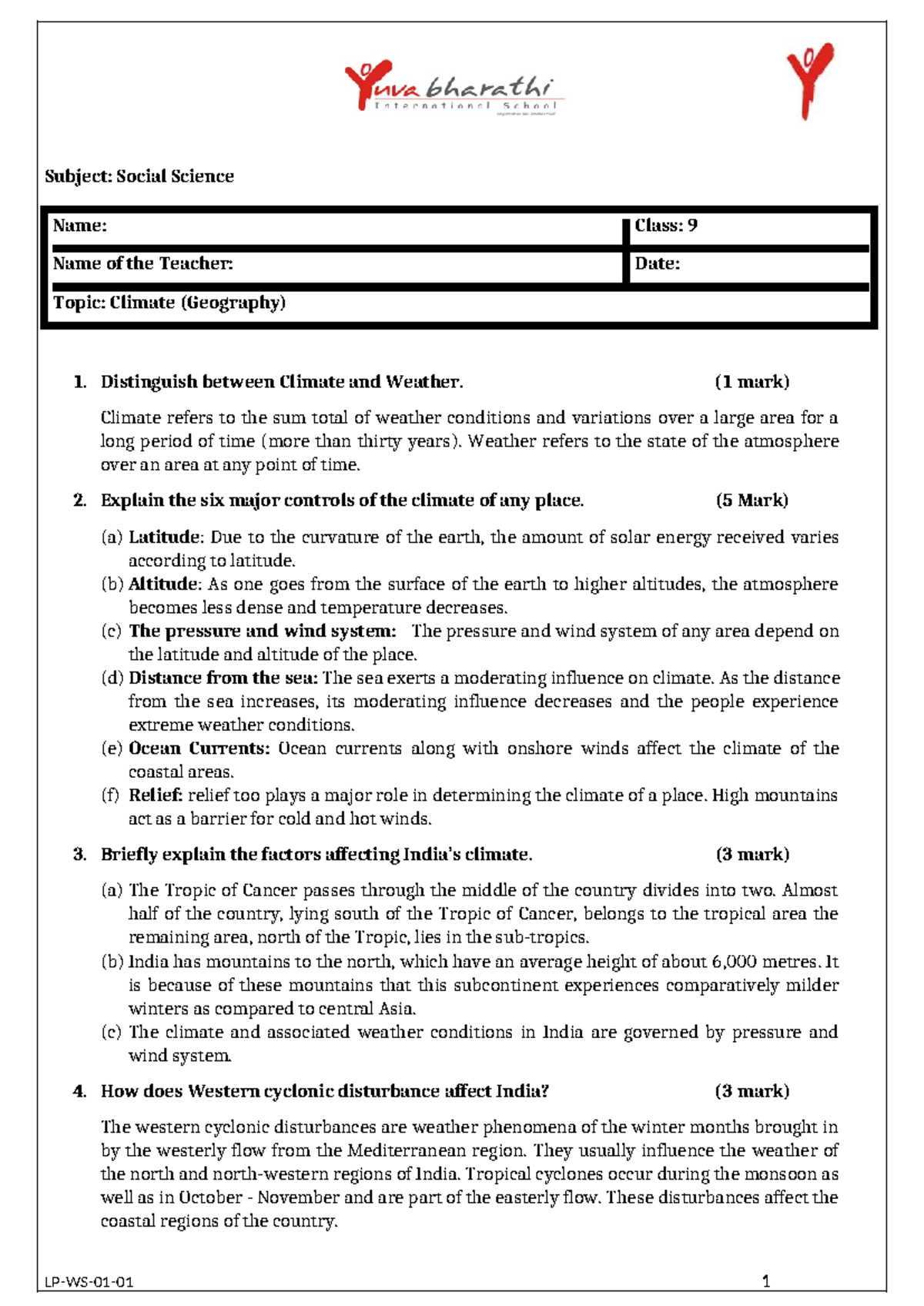 GIDB8372387-Class 9 Lesson Notes on Climate and Weather - Studocu