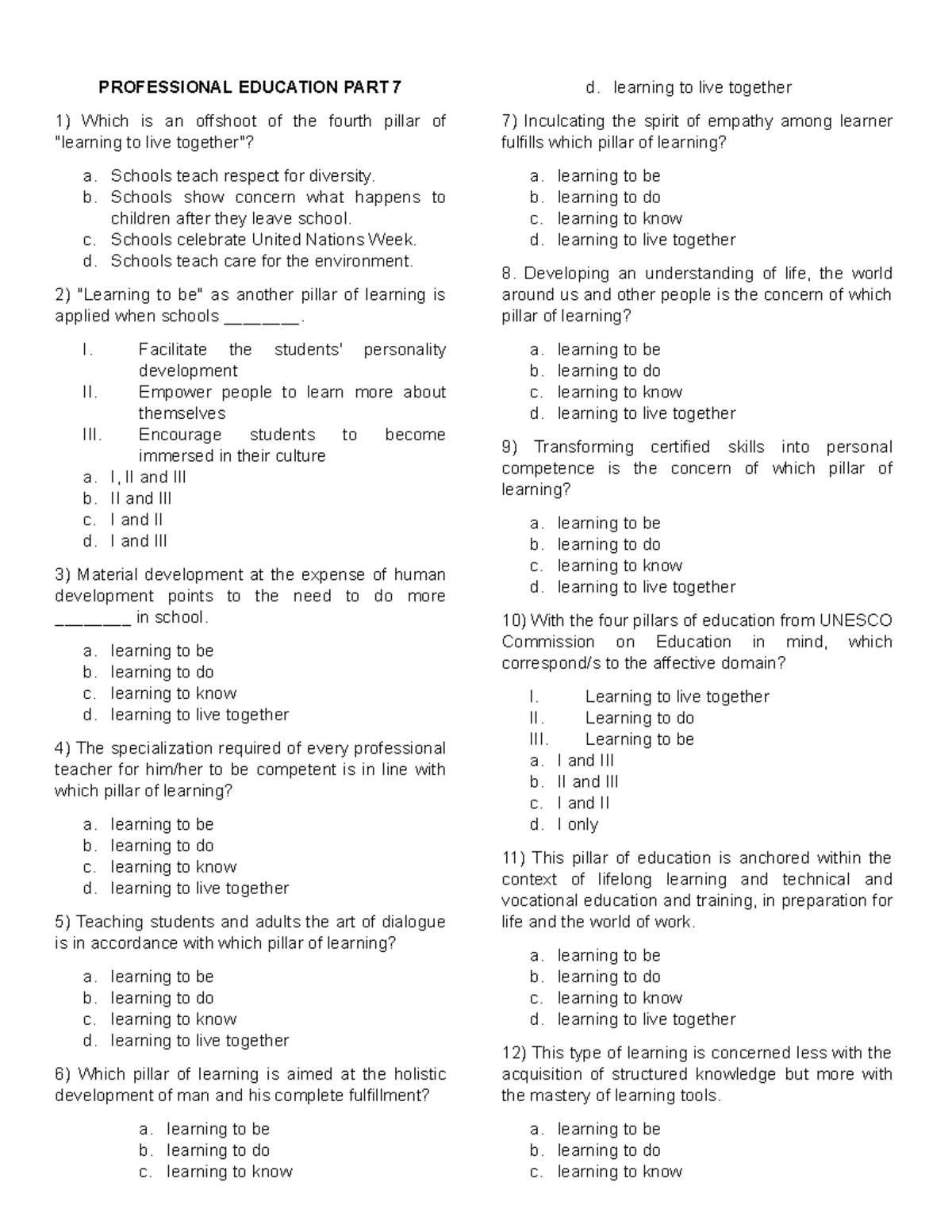 Professional Education Quiz: Parts 7, 8, 9 Analysis and Answers - Studocu