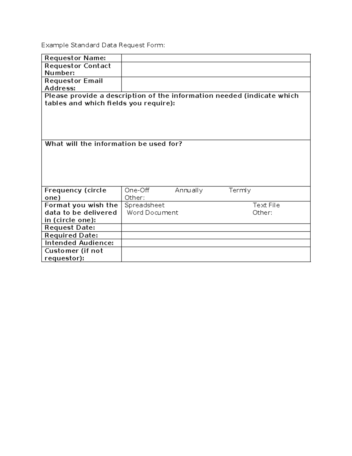 Lab 2-1 Data Request Form - Example Standard Data Request Form ...