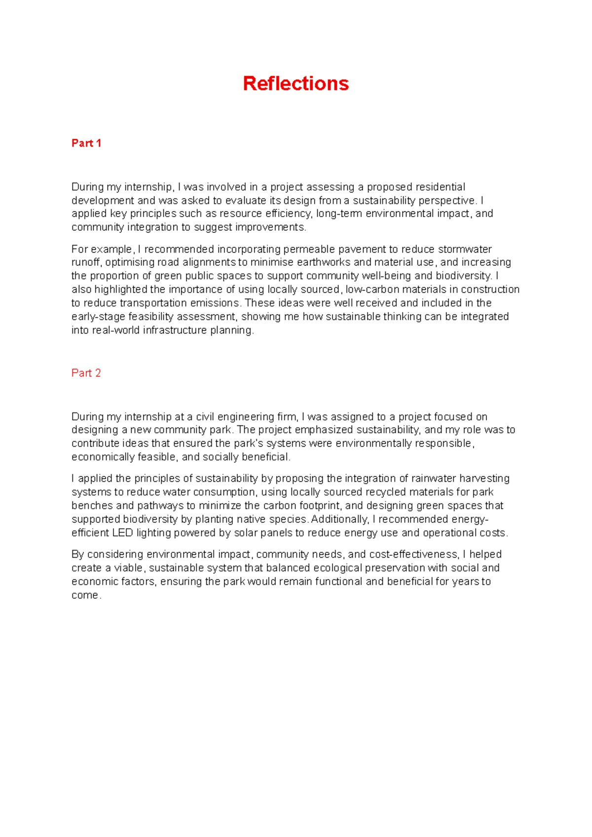 Reflections on Sustainable Design in Civil Engineering Projects - Studocu