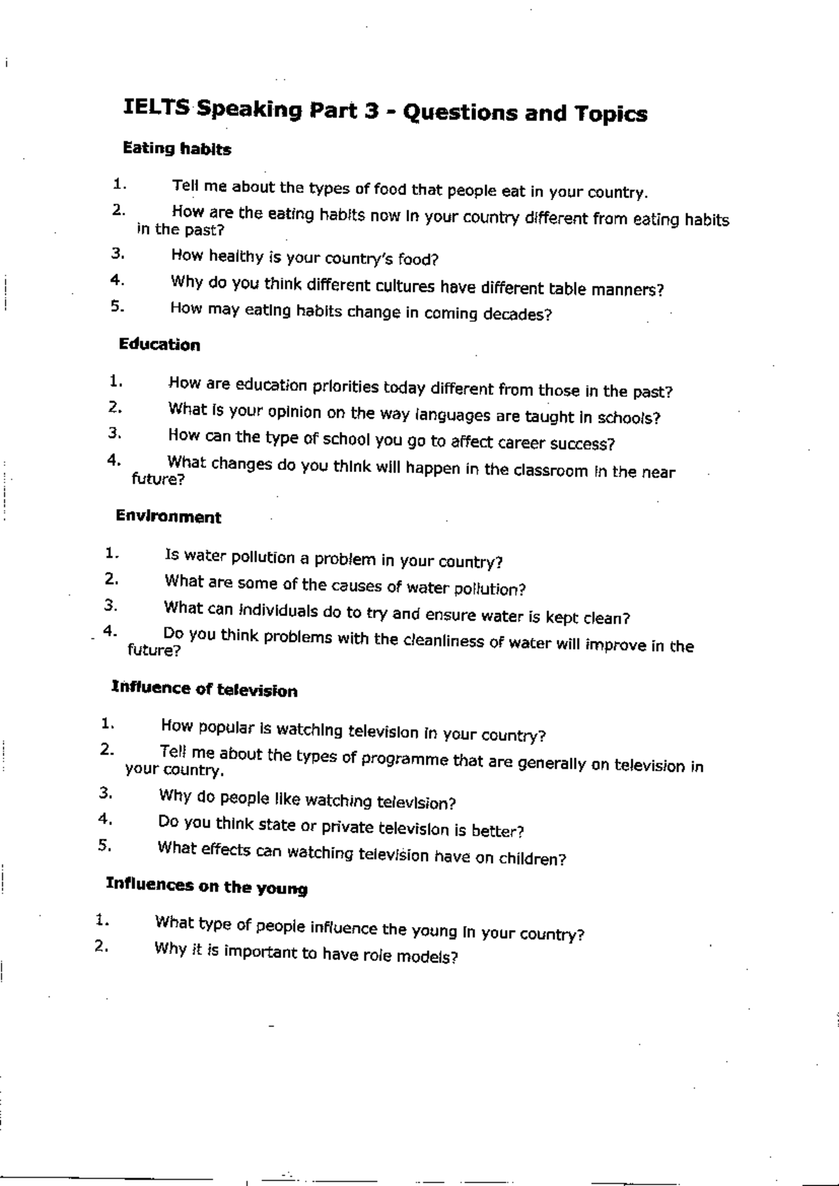 IELTS Speaking Part 3: Questions on Eating Habits & More - Studocu