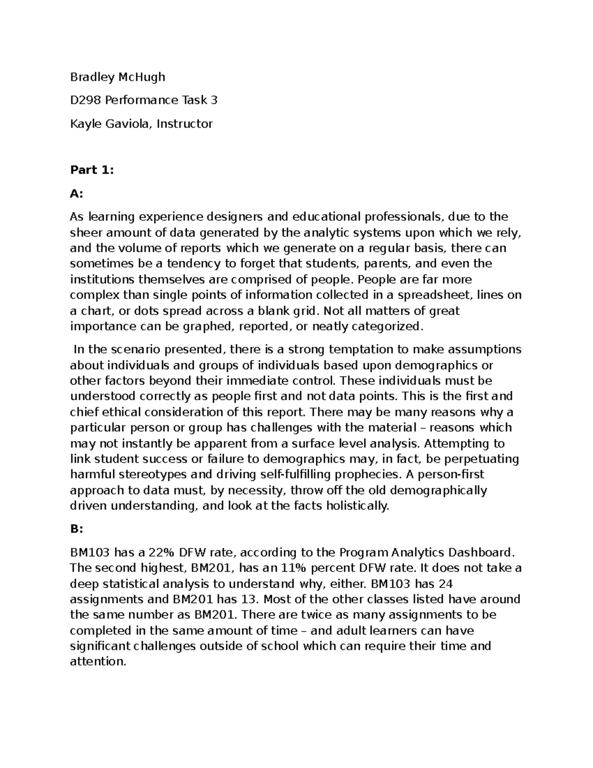 D298 Performance Task 3: Enhancing BM103 for Adult Learners - Studocu