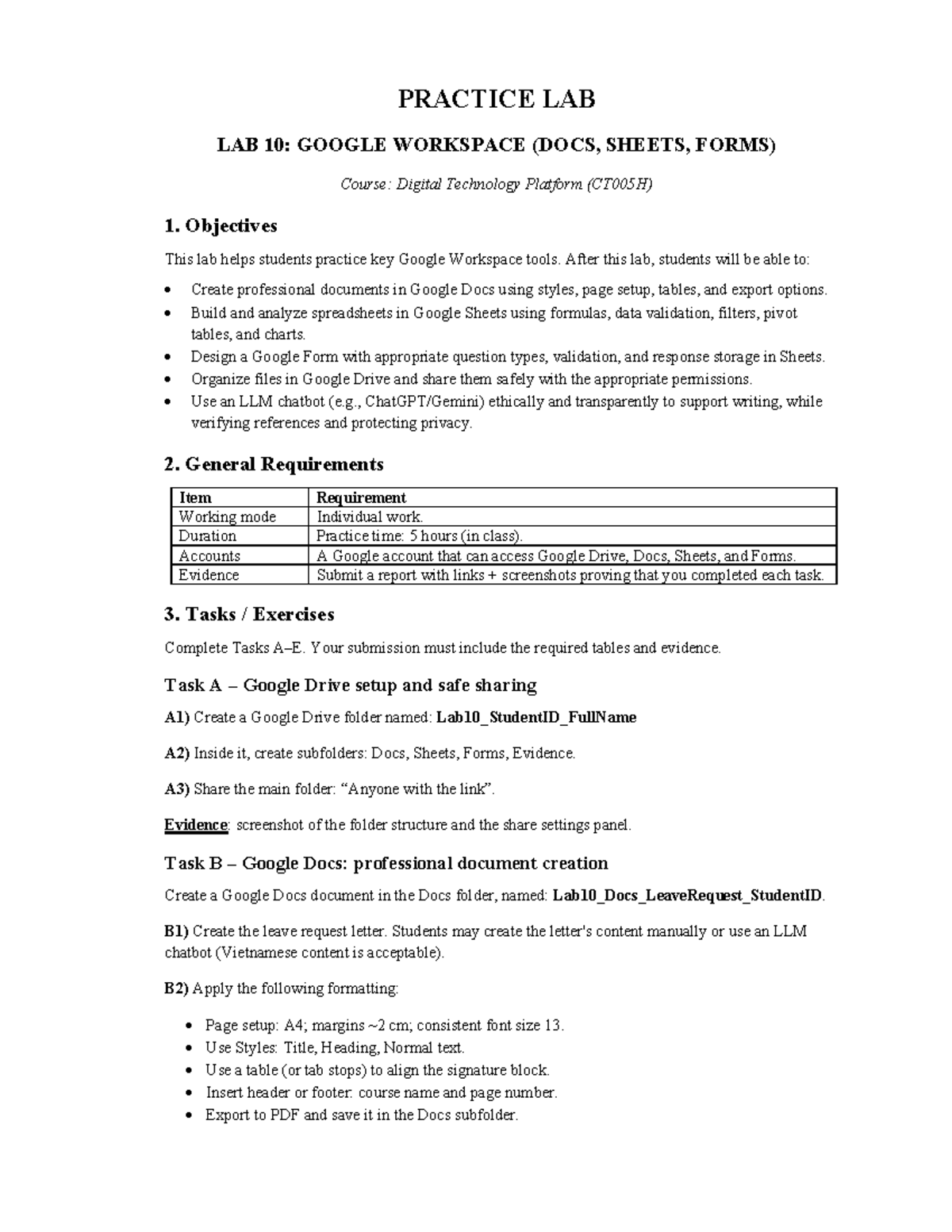 CT005H Lab 10: Google Workspace Practice & Submission Guide - Studocu
