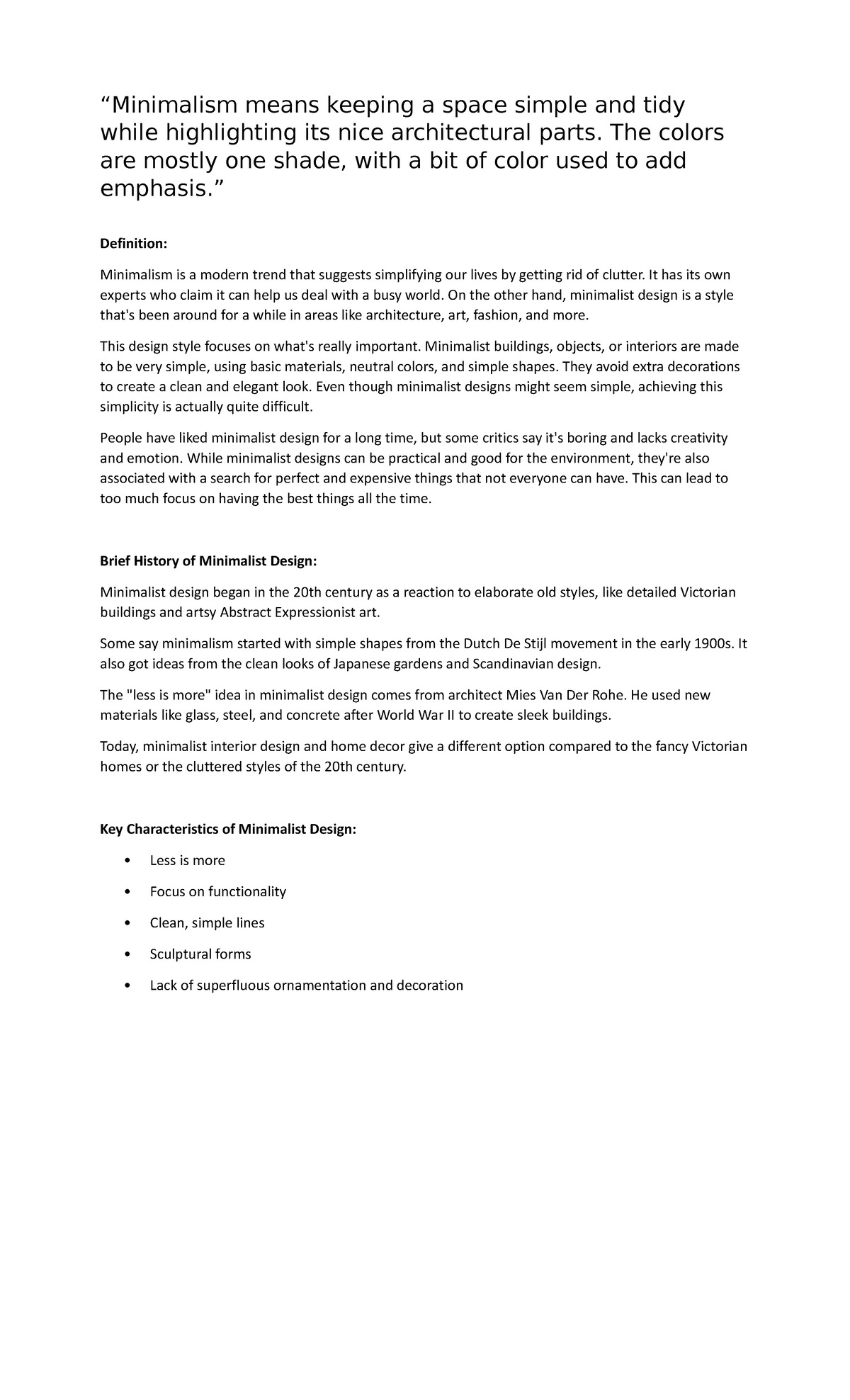 Minimalism in Interior Design: A Research Overview - Studocu