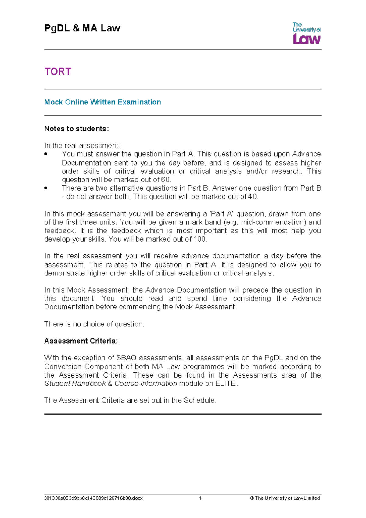 PgDL MA Law TORT Mock Online Written Exam Preparation Notes - Studocu