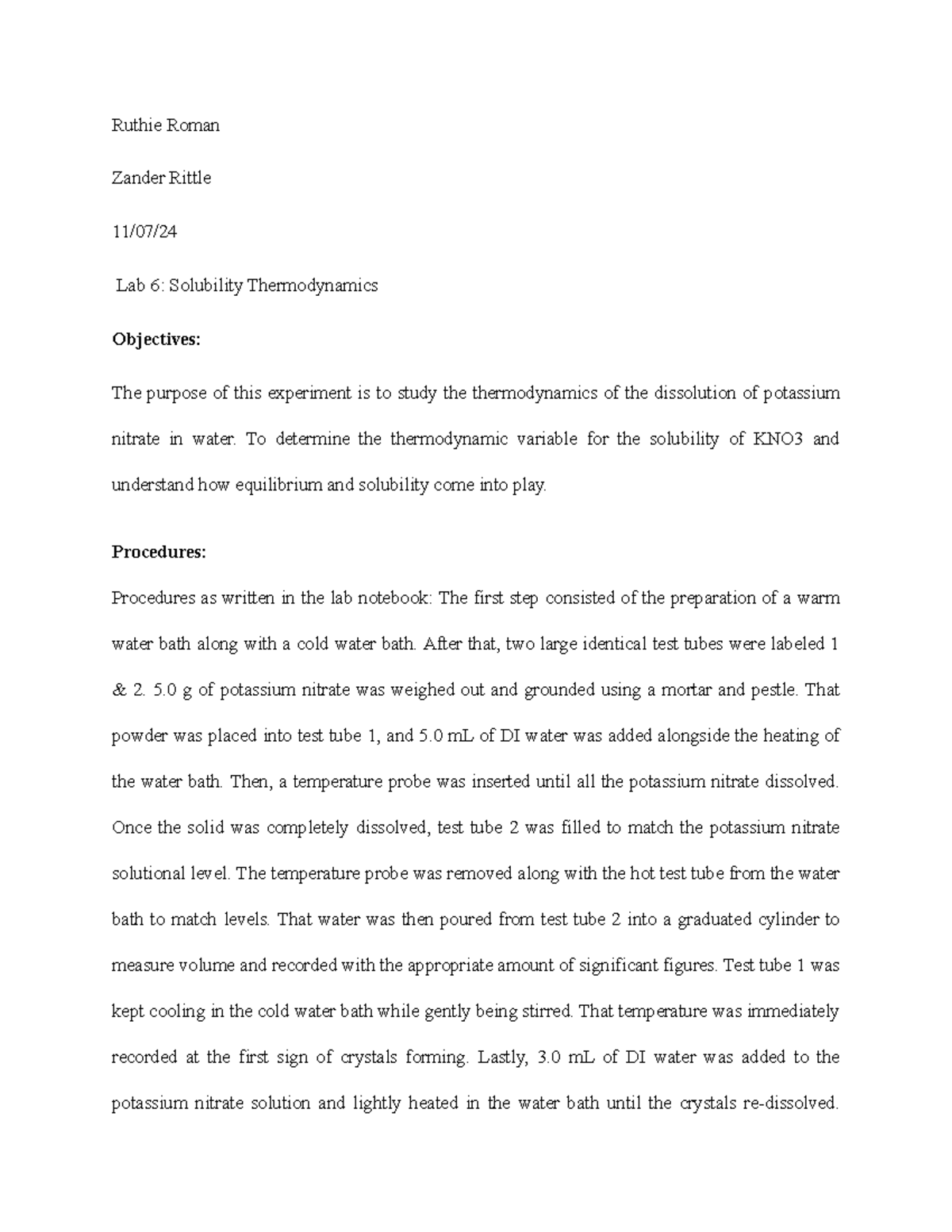 Lab Report 6: ST - Ruthie Roman Zander Rittle 11/07/ Lab 6: Solubility ...