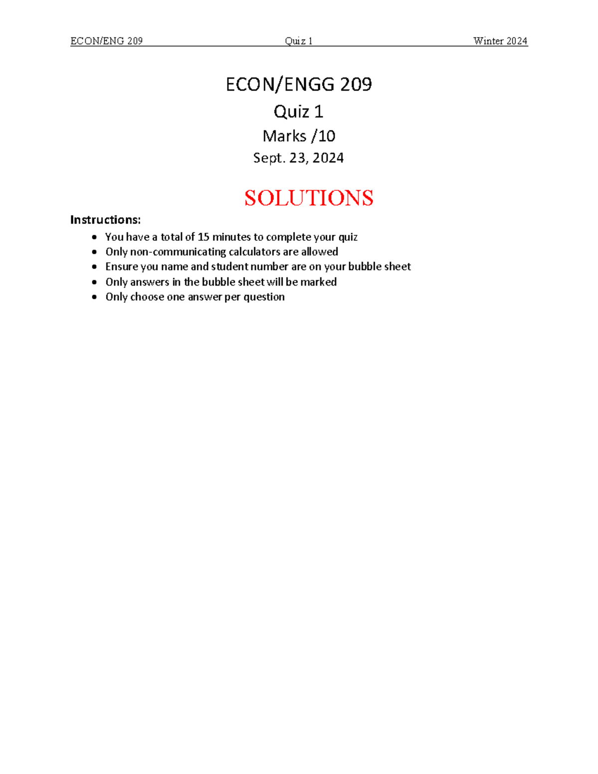 209 Quiz 1 Solutions - Winter 2024 Practice Exam - Studocu