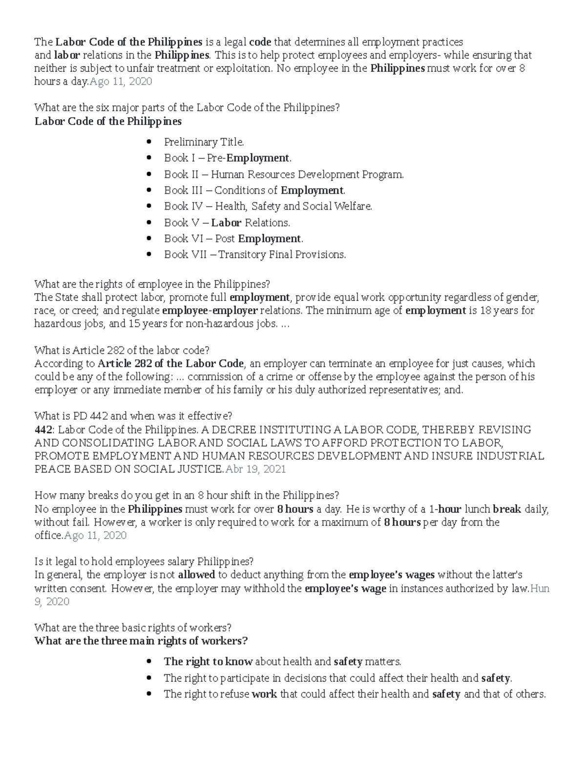 Labor Code of the Philippines: Key Provisions and Employee Rights - Studocu