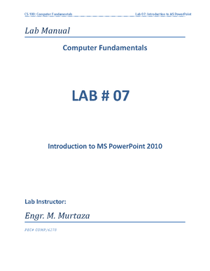 Lab 3 - Windows 7 Tutorial - Lab Manual Computer Fundamentals Windows 7 ...