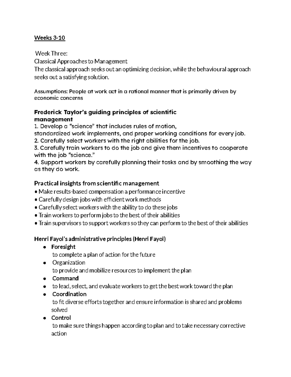 Study Notes for GMS 111 - Weeks 3- Week Three: Classical Approaches to ...