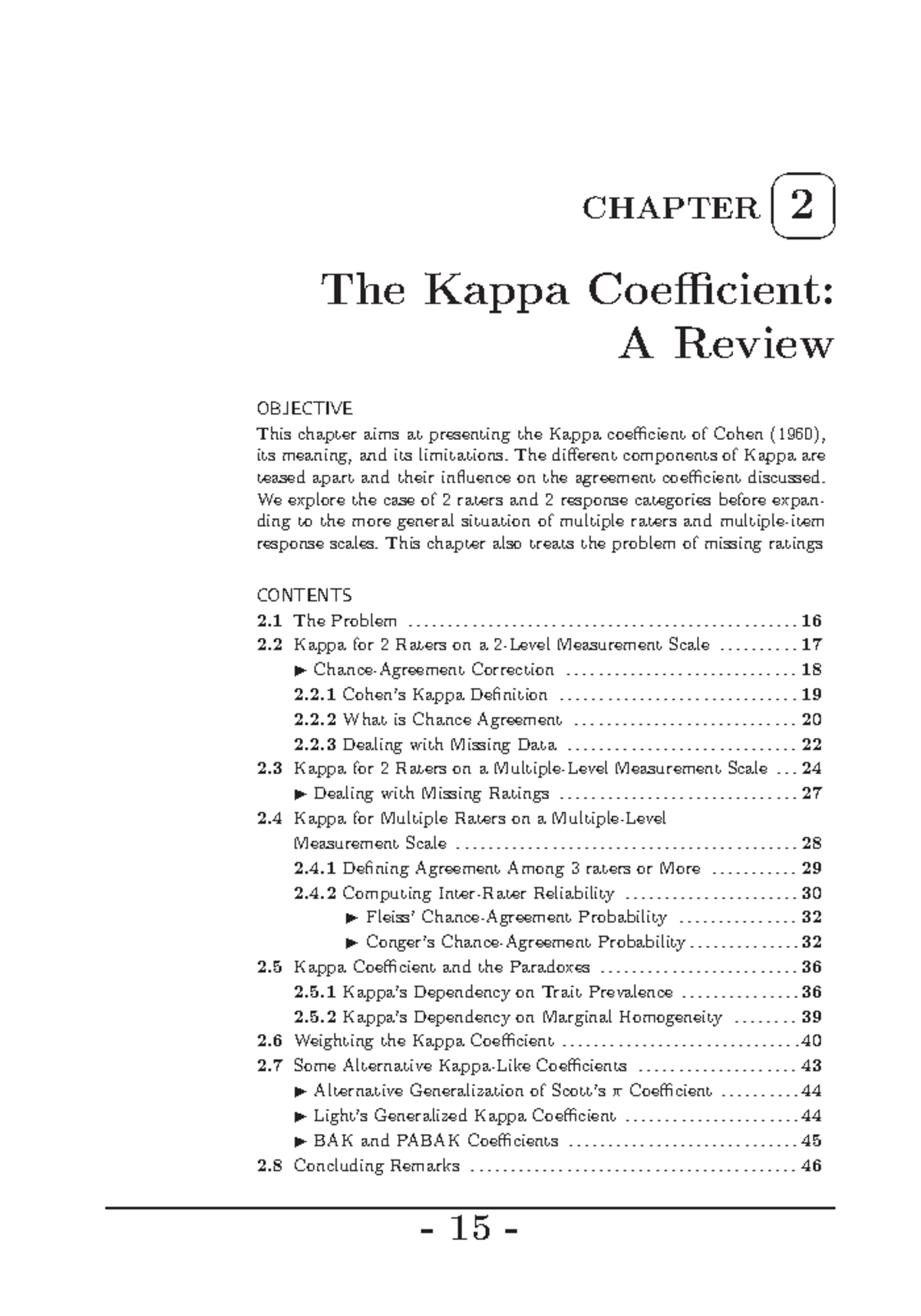 Chapter 2: The Kappa Coefficient - A Comprehensive Review - Studocu