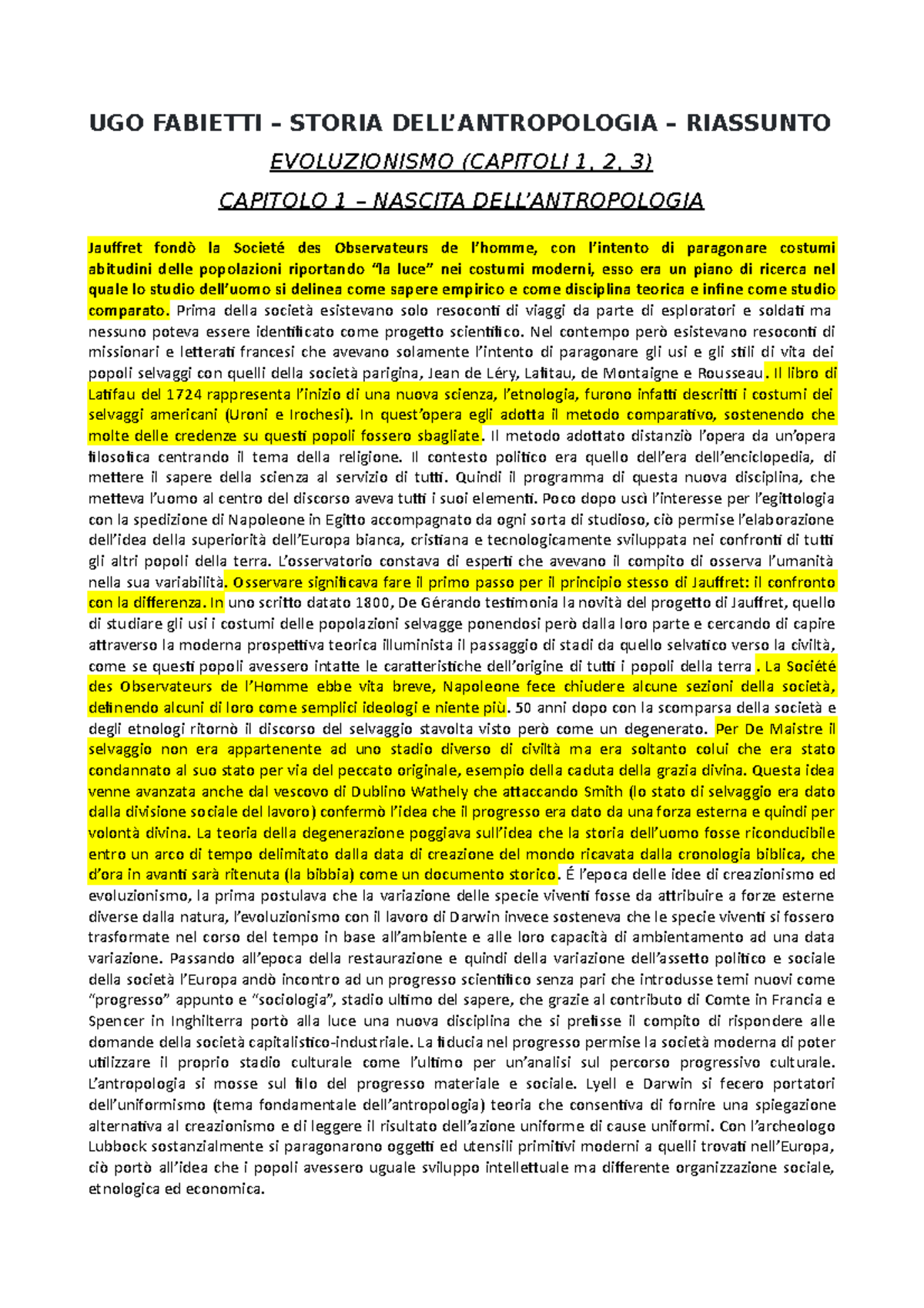 Riassunto DEL Libro UGO Fabietti Storia DELL' Antropologia - UGO ...