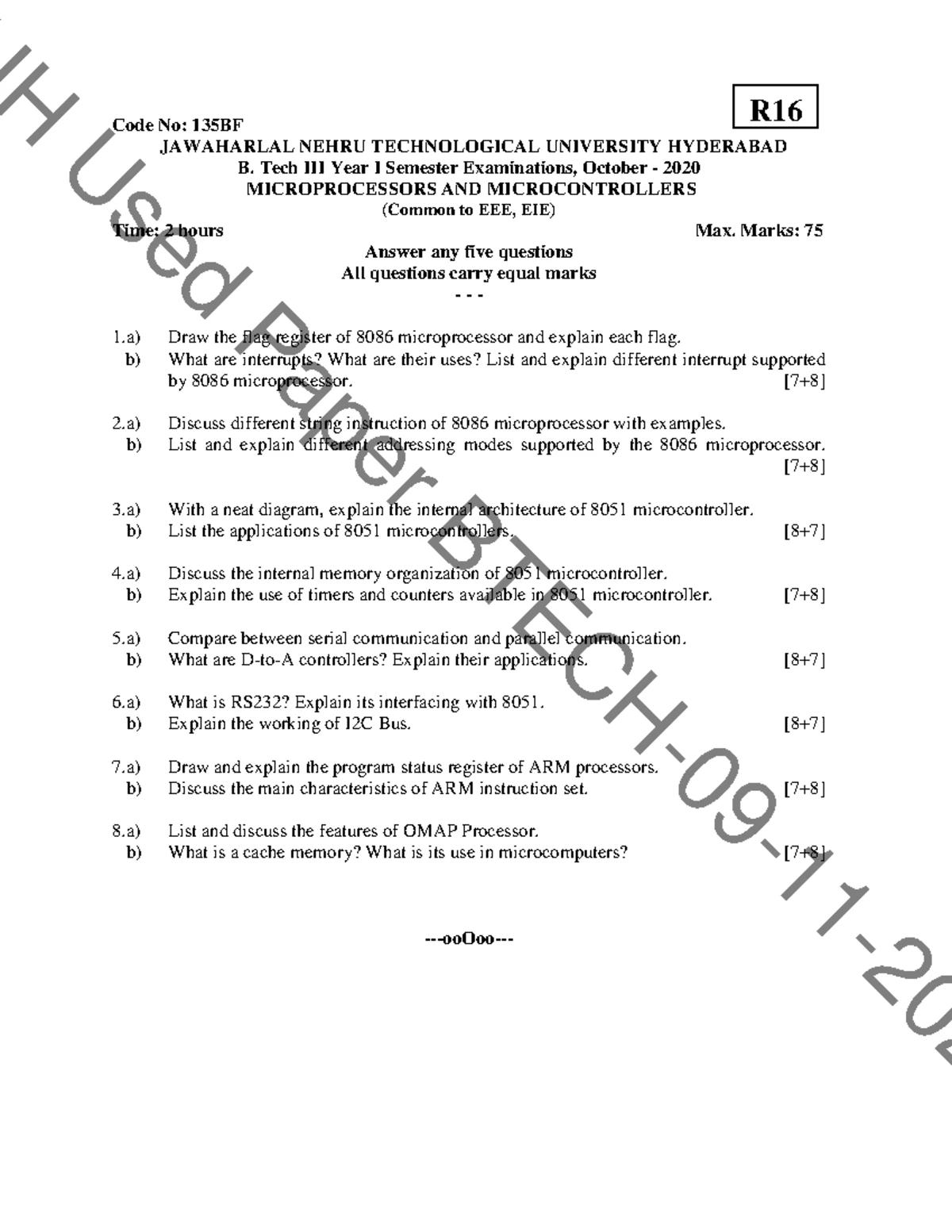 R18 155CF B.Tech 1st Sem Exam Feb 2022: Microprocessors ...