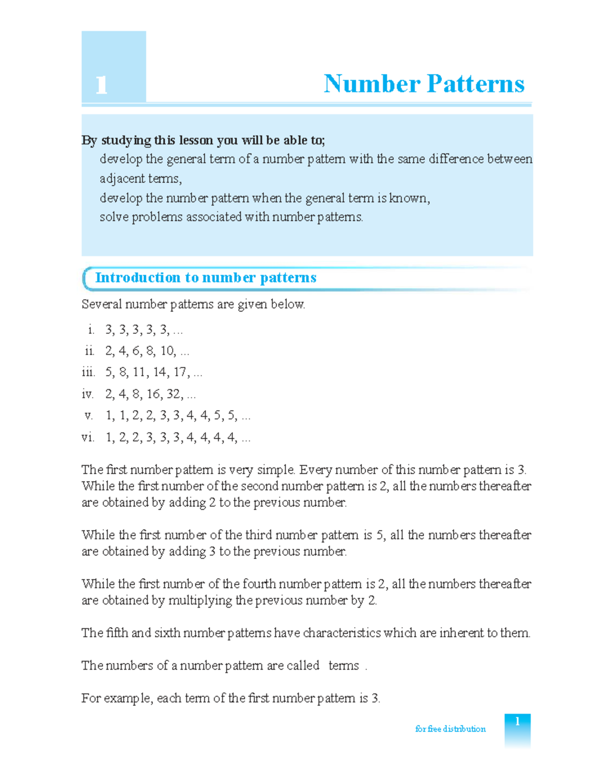 EG9 TB Mat Lesson 1: Understanding Number Patterns and Sequences - Studocu