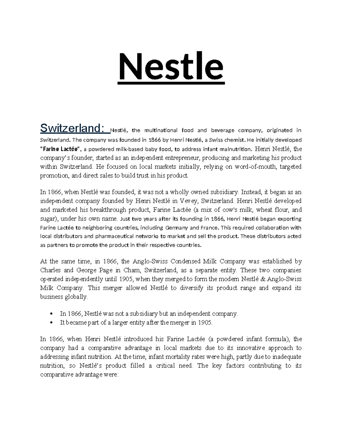 Nestle - assingment 4 - Nestle Switzerland: Nestlé, the multinational ...