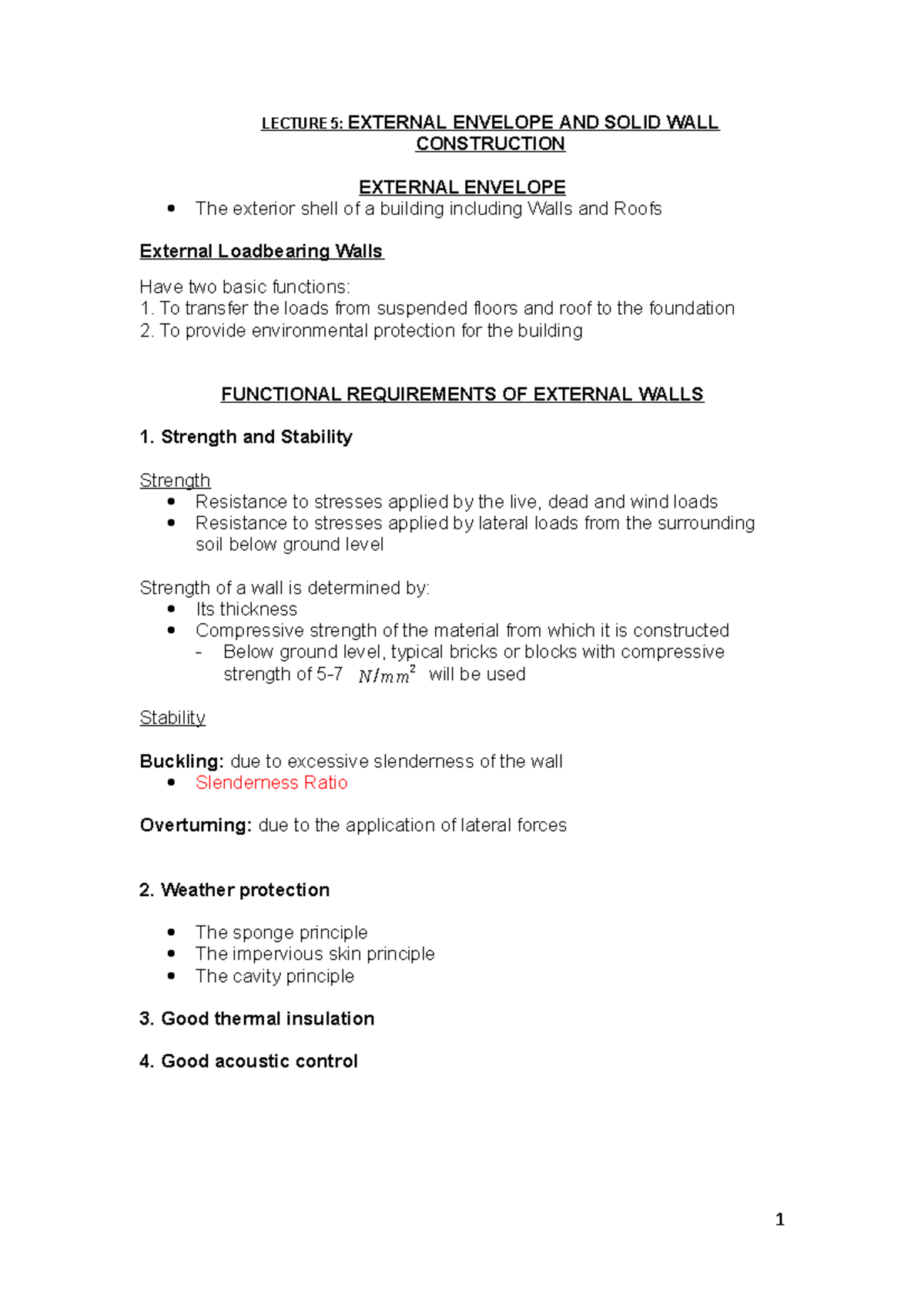 CE1CCT Lecture 5: External Envelope & Solid Wall Construction - Studocu