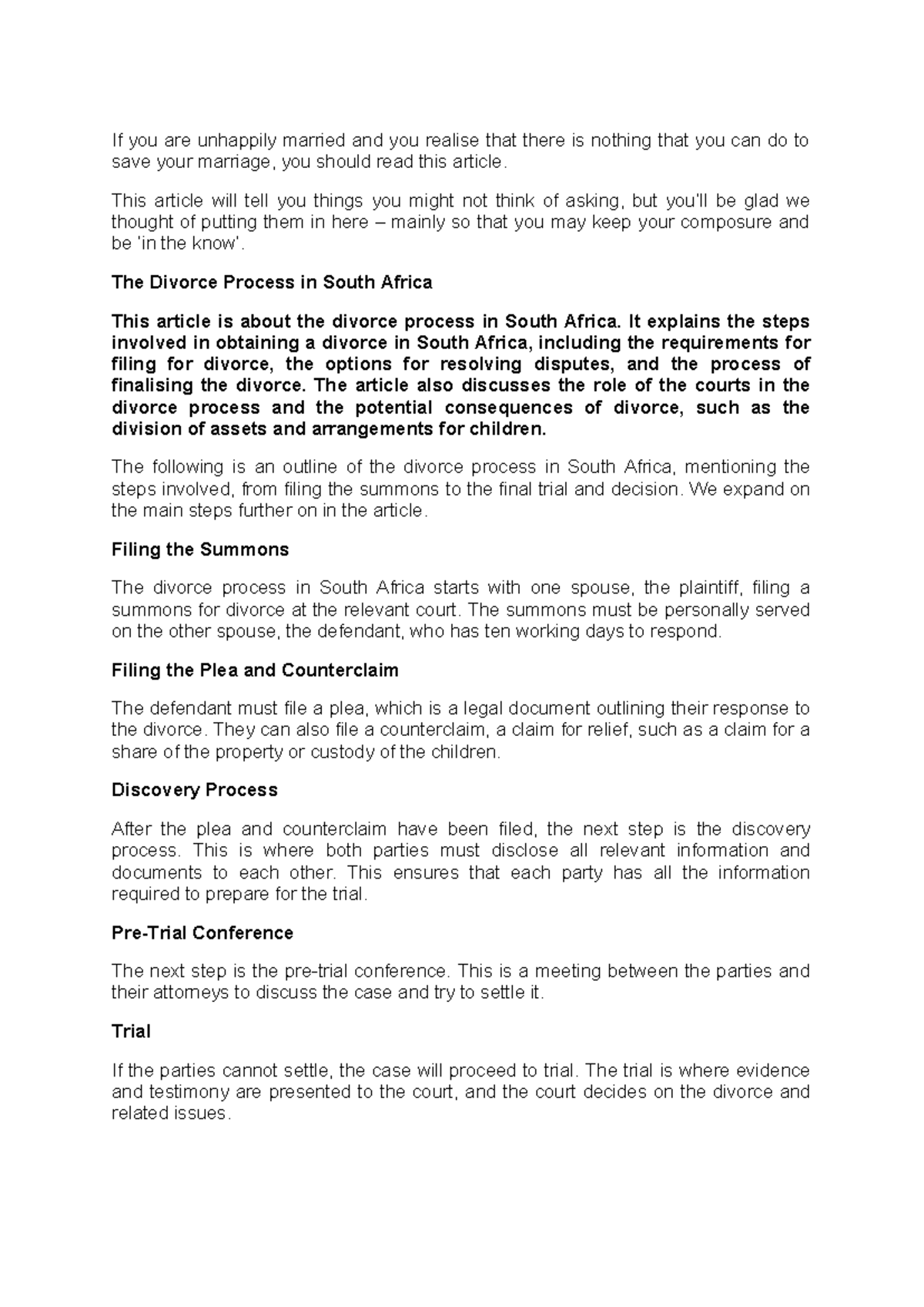 Divorce Process in South Africa: A Comprehensive Guide - Studocu