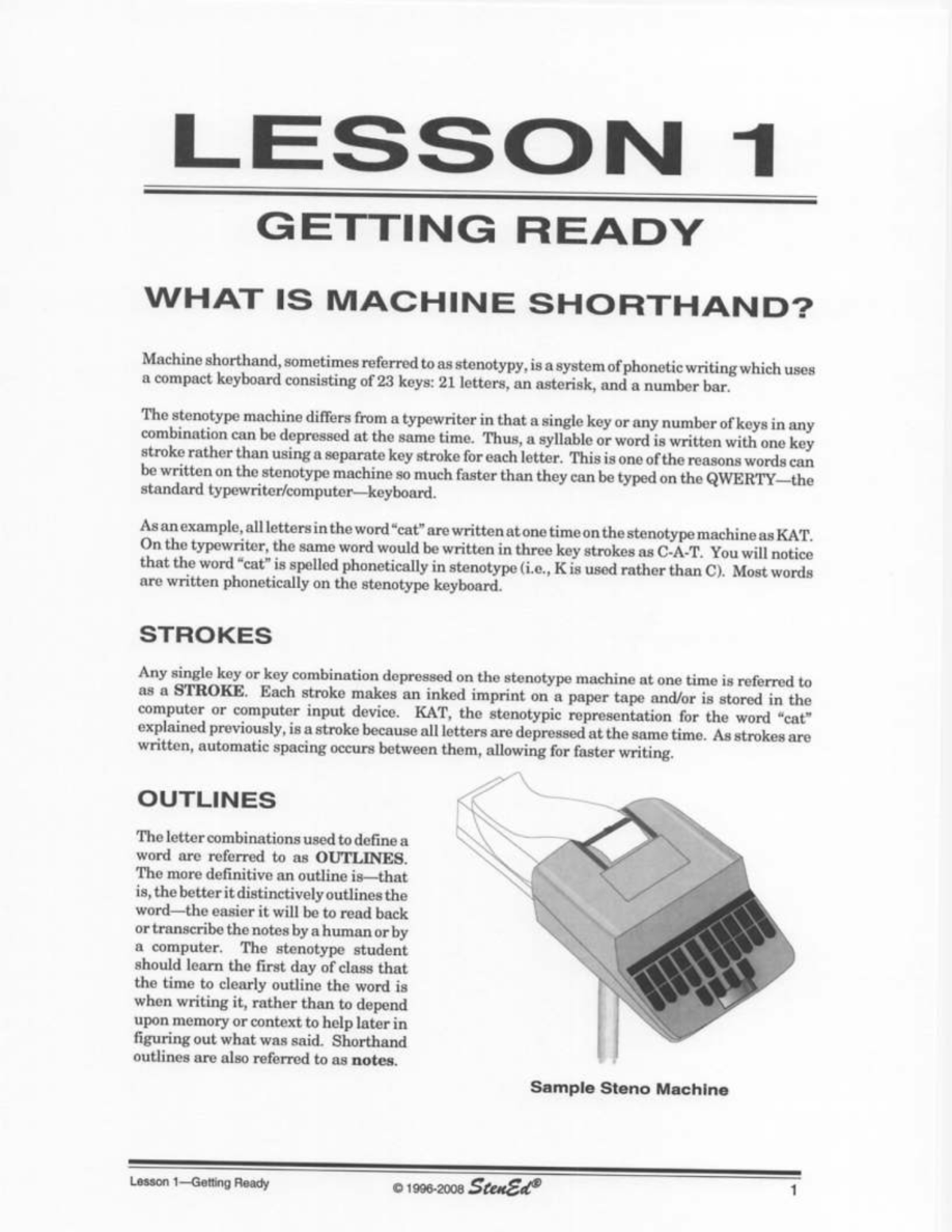 Sten Ed Lesson 1: Introduction to Machine Shorthand Techniques - Studocu