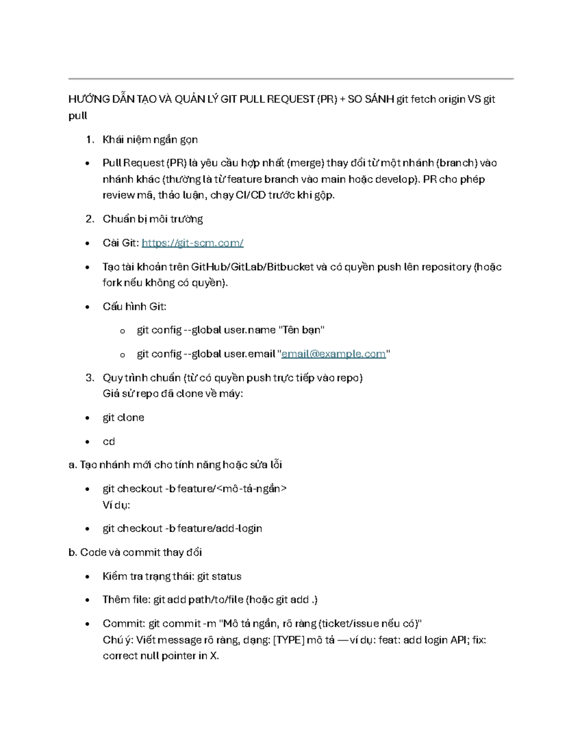 HƯỚNG DẪN QUẢN LÝ GIT PULL REQUEST VÀ SO SÁNH git fetch VS git pull ...