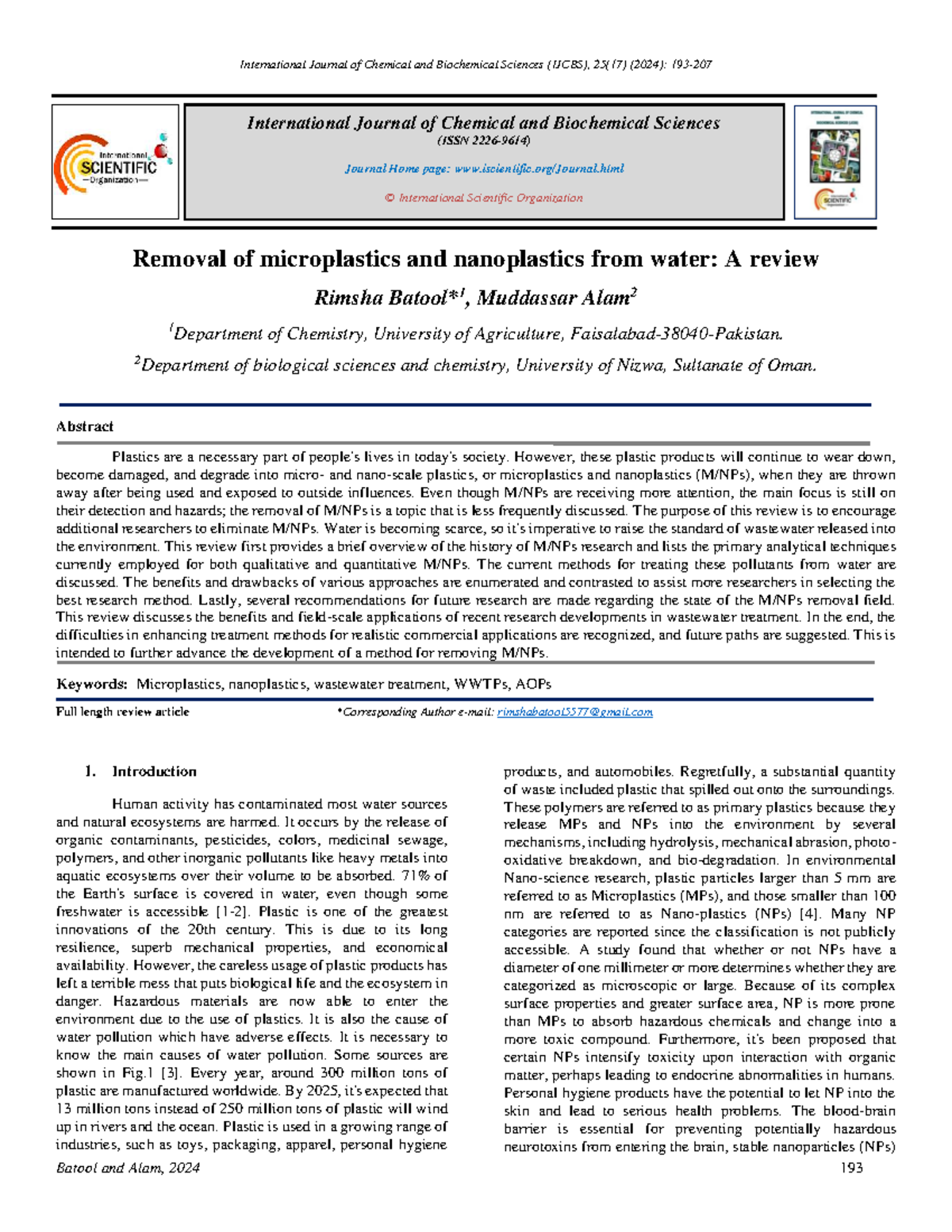 Review of Microplastics and Nanoplastics Removal Methods in Water ...