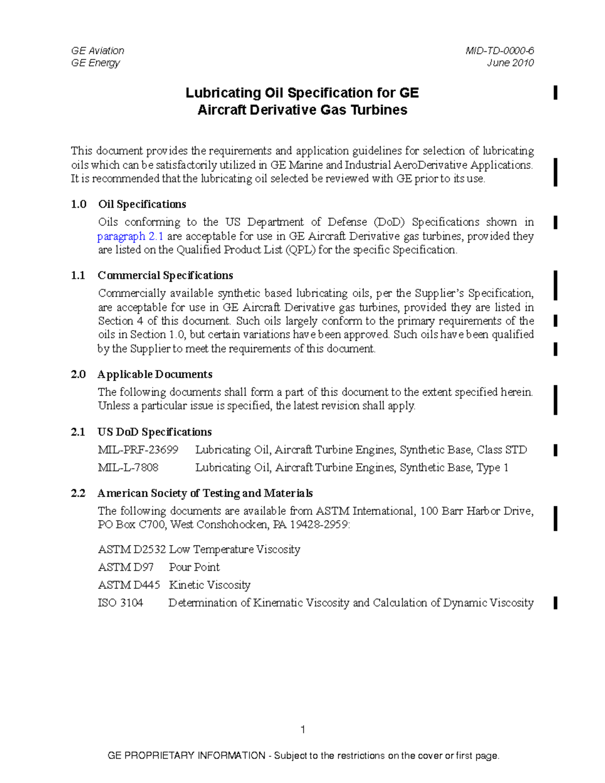 GE Aviation Lubricating Oil Specification for Gas Turbines - June 2010 ...