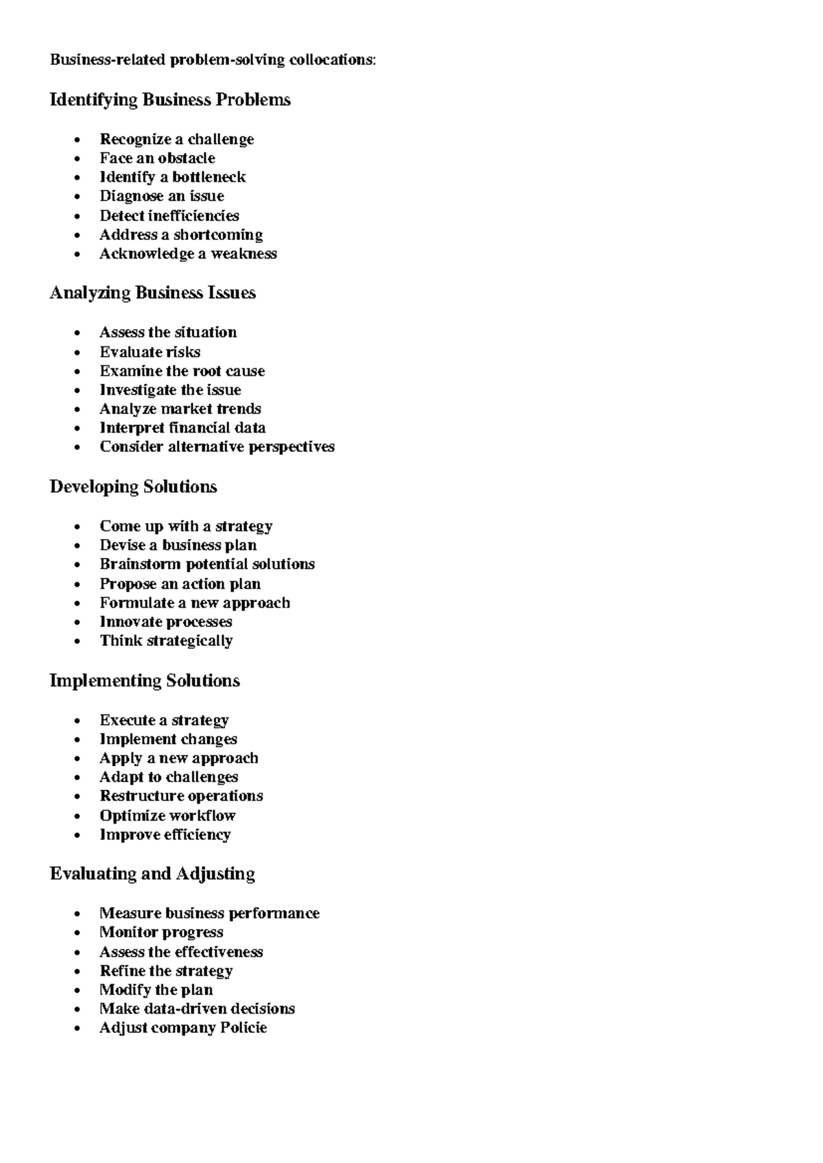 Problem Solving Vocabulary: Business, Marketing, and Financial Issues ...