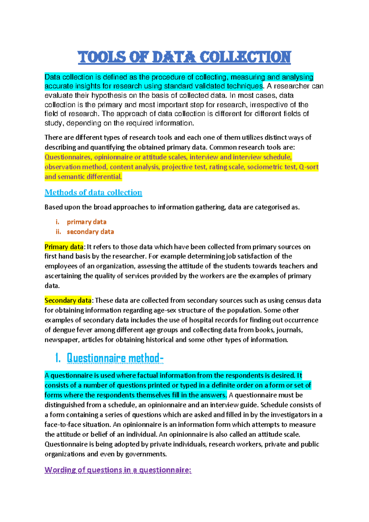 Tools of Data Collection, BRM, Module II - Tools of daTa collecTion ...