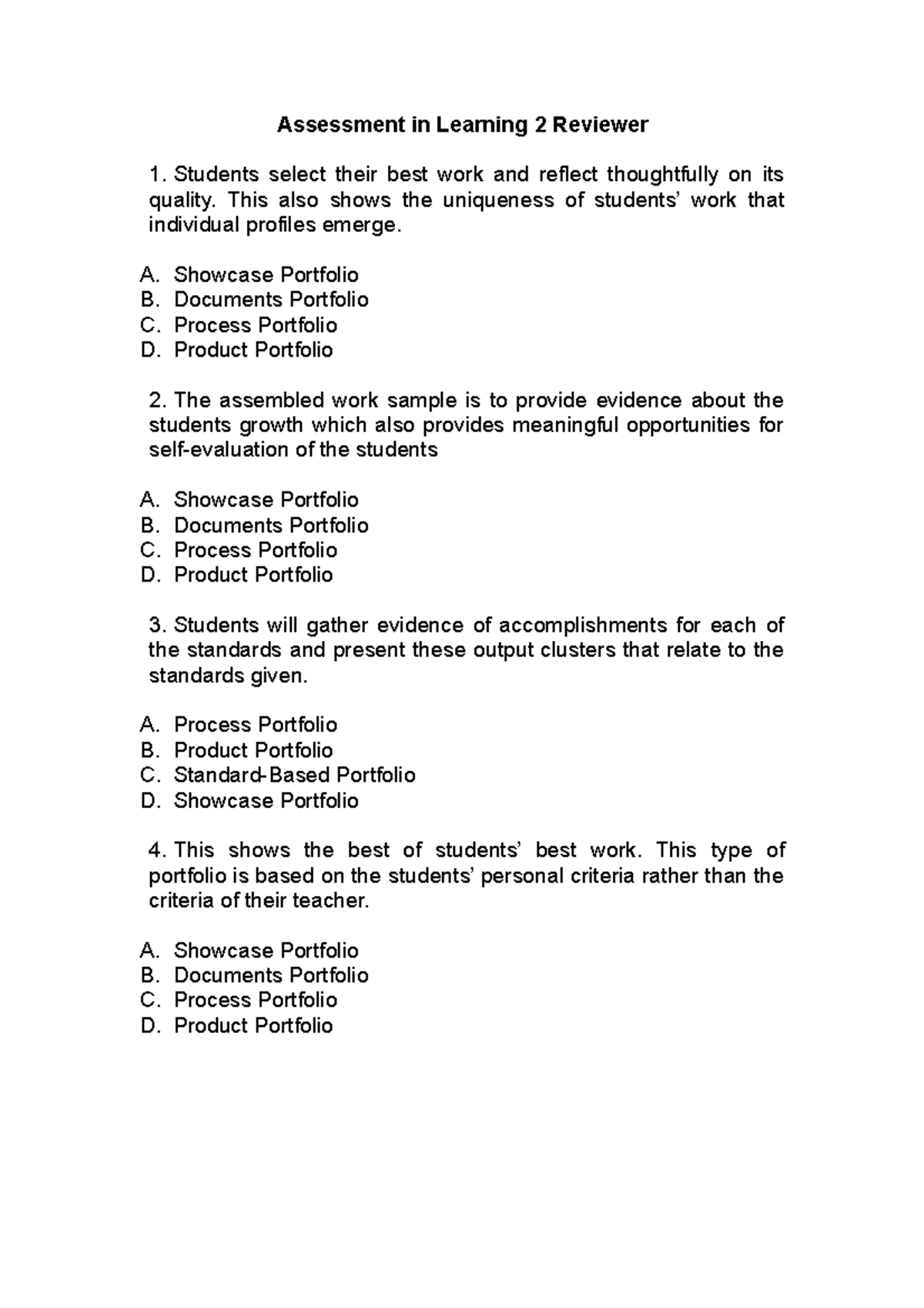Assessment in Learning 2 Reviewer Practice Test Part 2 Insights - Studocu