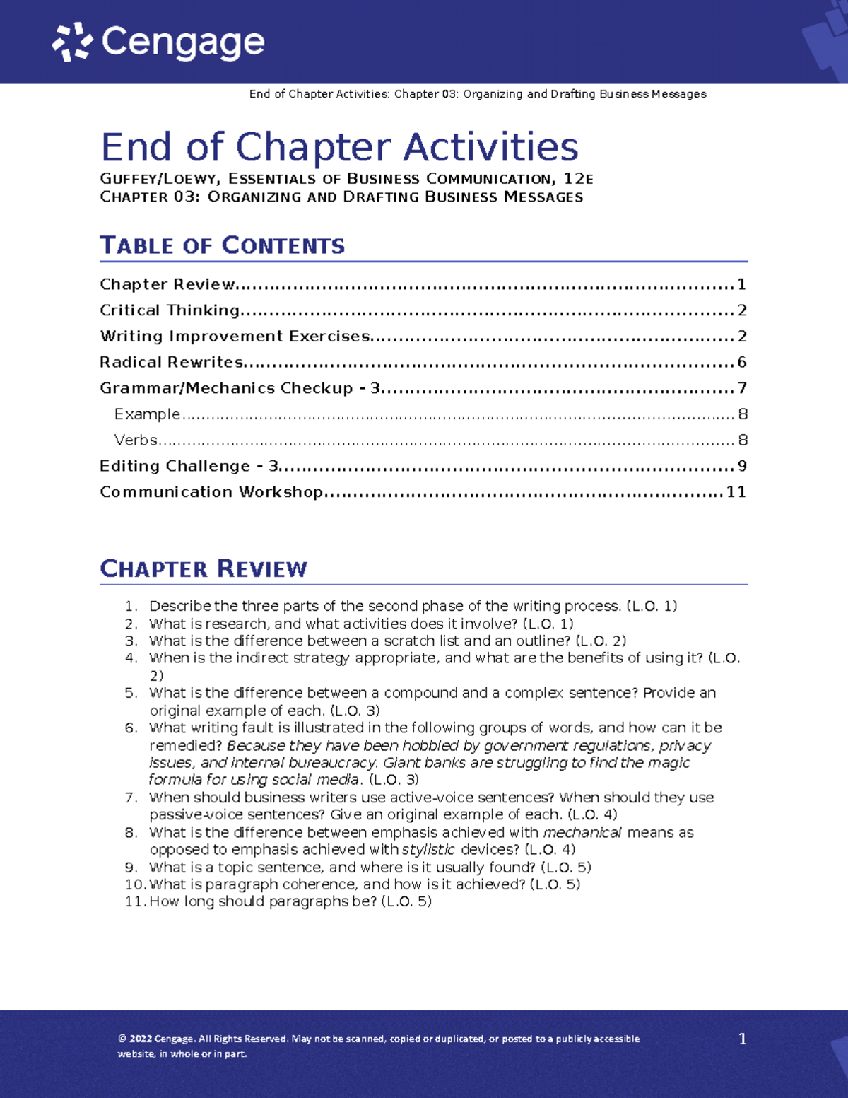 End of Chapter Activities - Guffey EBC 12e Chapter 03 Insights - Studocu