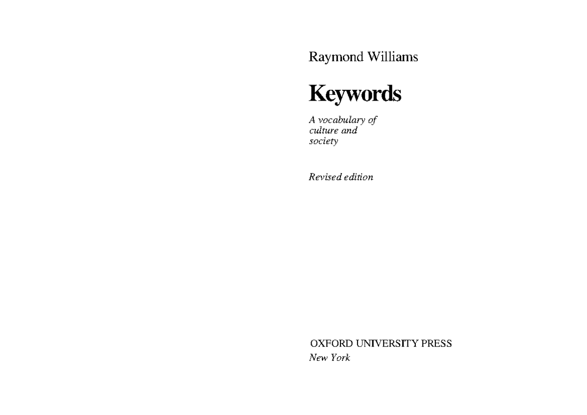Keywords: A Vocabulary of Culture and Society (Revised Edition) - Studeersnel