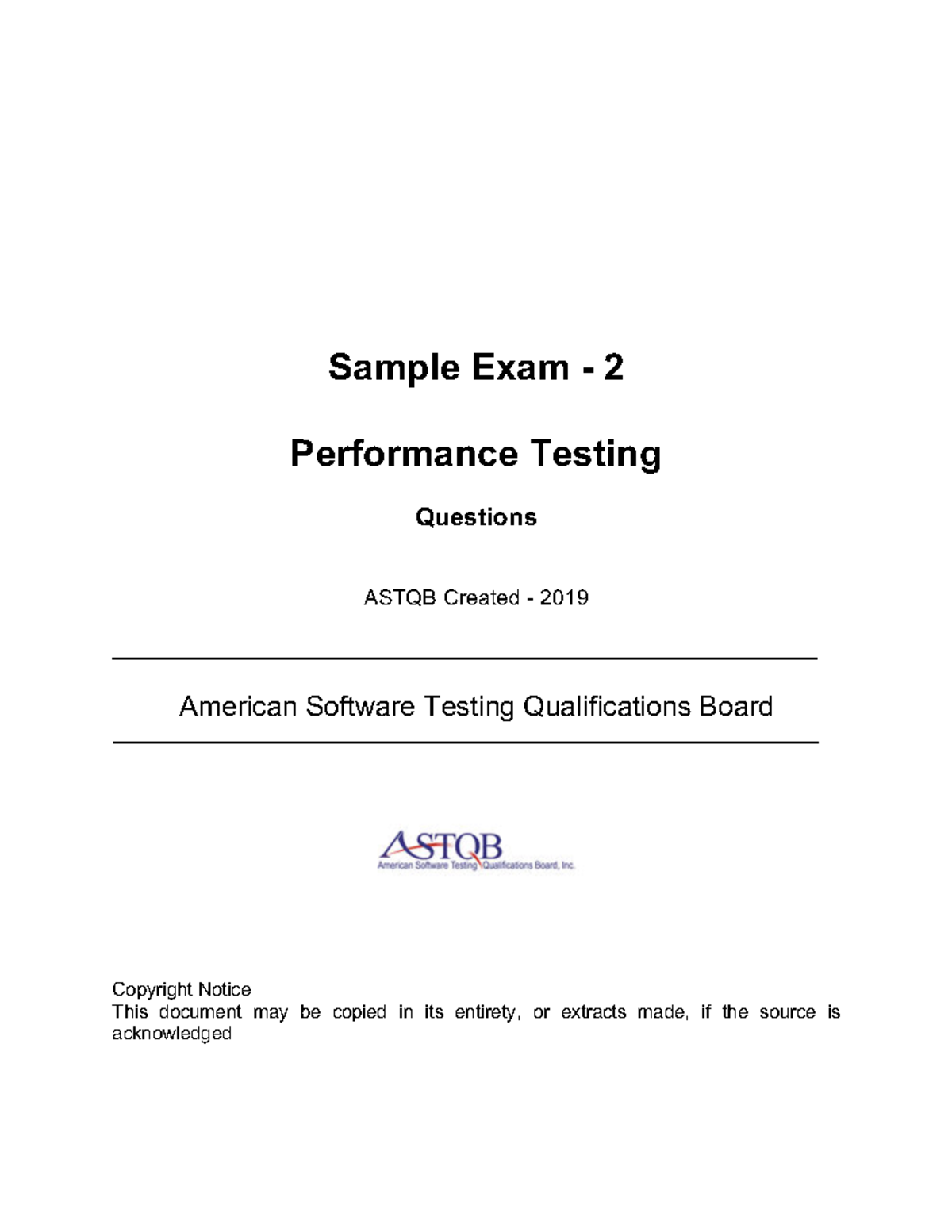 Performance Testing Sample Exam 2018 Questions - Sample Exam - 2 ...