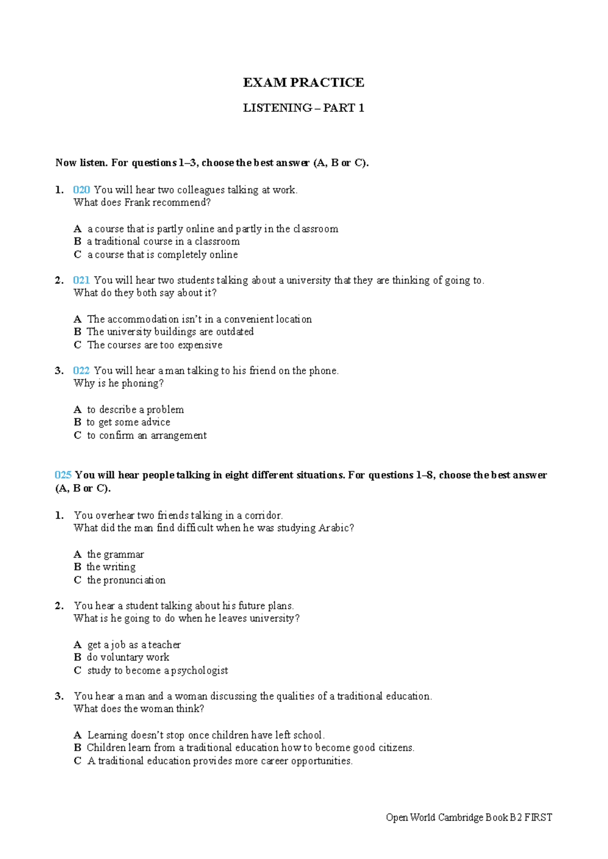 Listening Practice: Exam Preparation for Open World Cambridge B2 FIRST ...