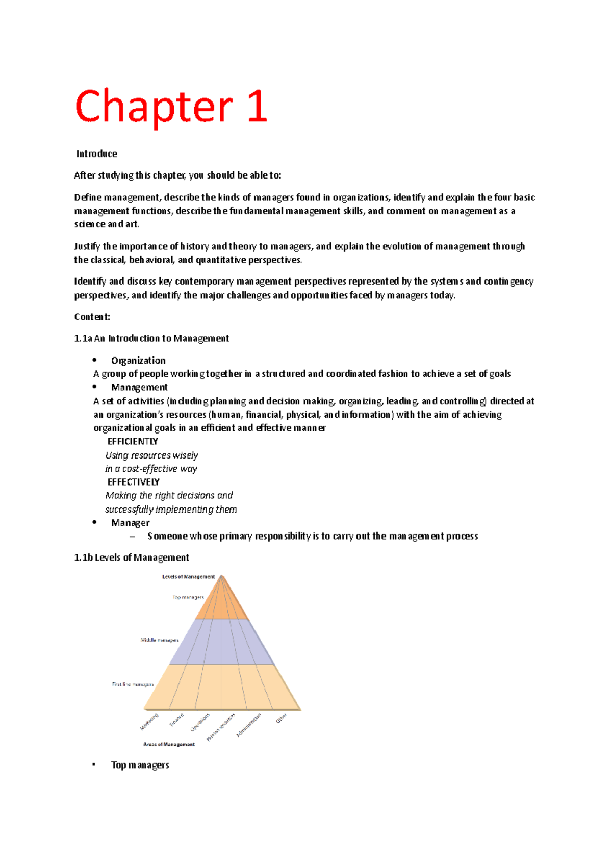 MGT103 - Chapter 1: Introduction to Management Concepts - Studocu