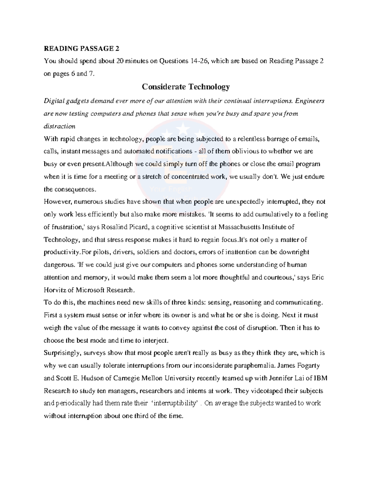 REVISED TITLE: Reading Passage 2 - Considerate Technology Insights ...