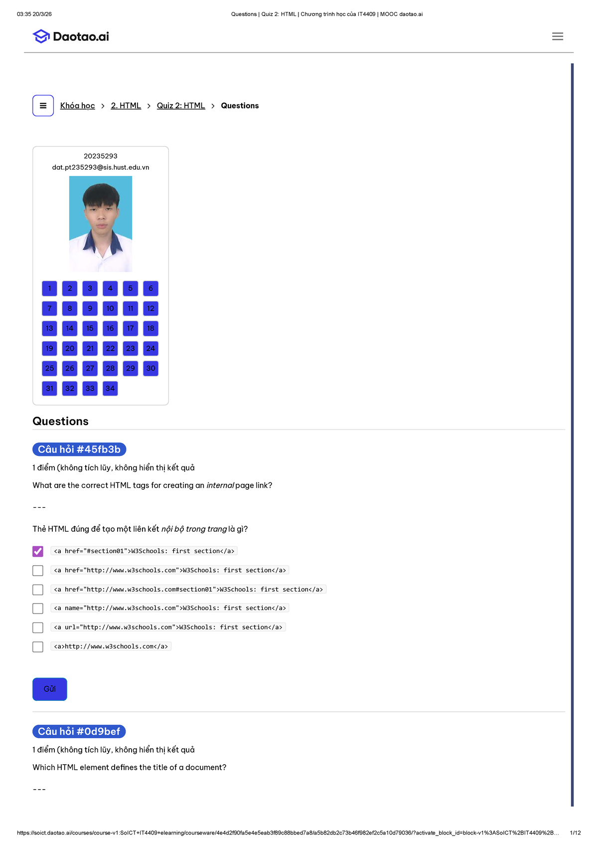 IT4409 Quiz 2: HTML Questions and Answers - Studocu