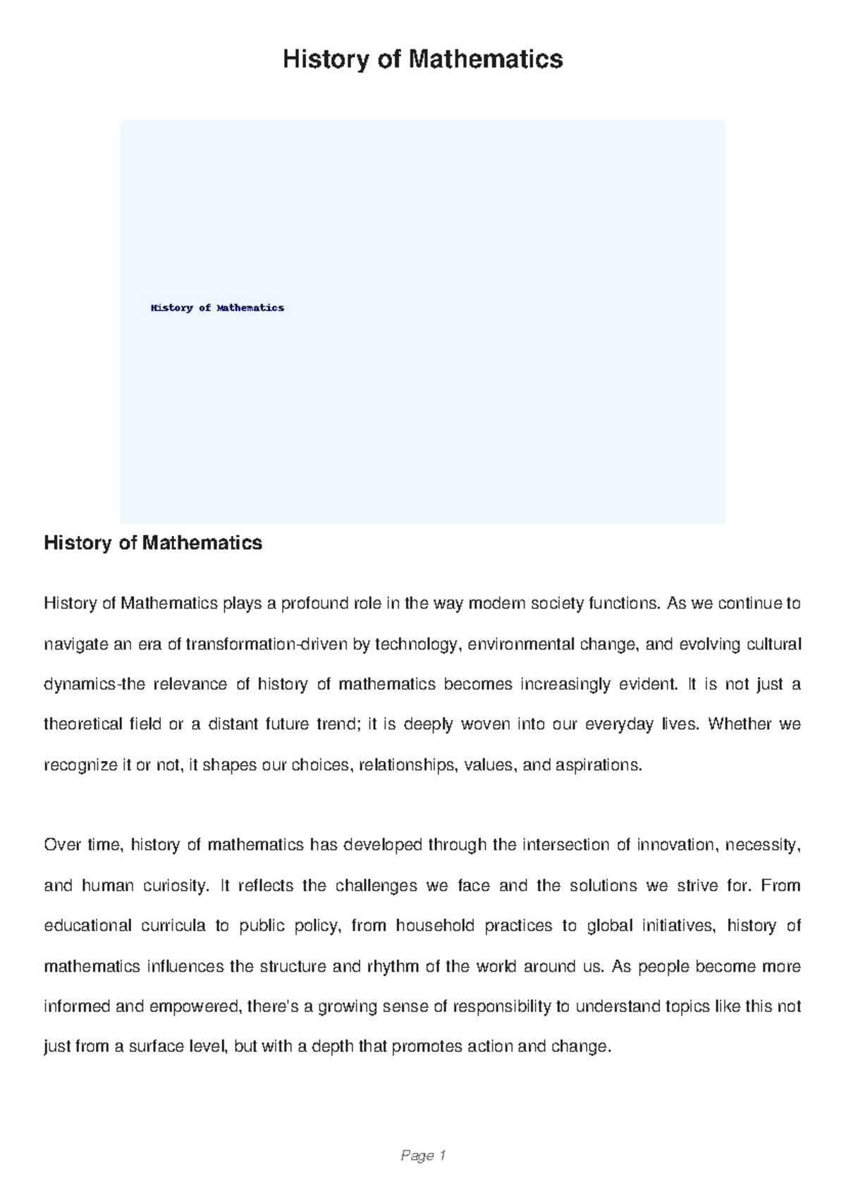 History of Mathematics: Impact on Modern Society and Culture - Studocu
