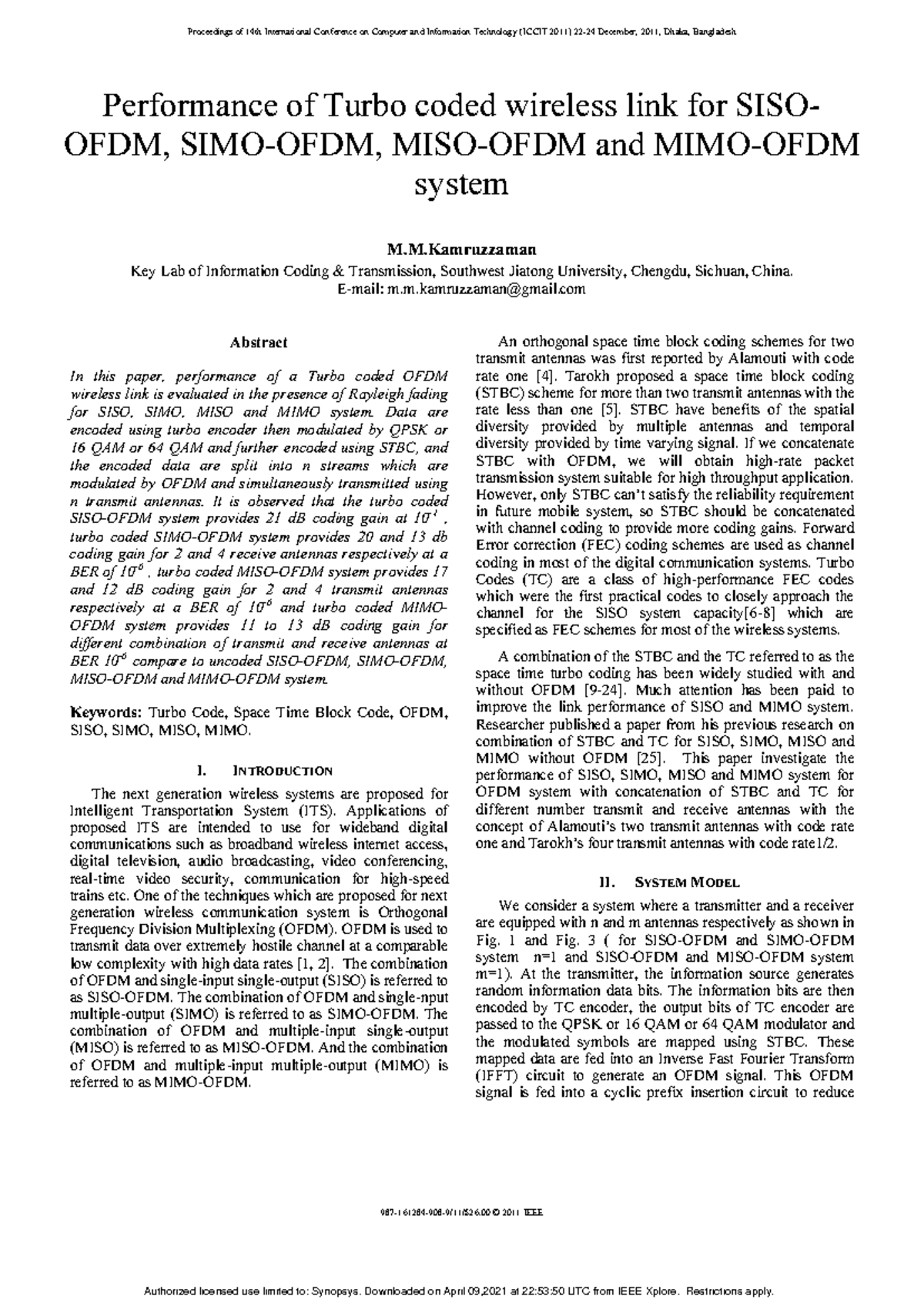 Performance Analysis of Turbo Coded OFDM Systems in Wireless Links ...