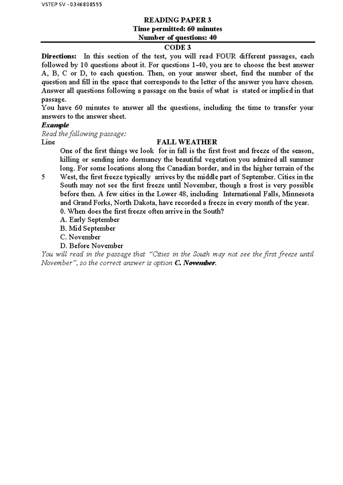 VSTEP SV 0346808595 READING TEST 3 - Final Exam - Studocu