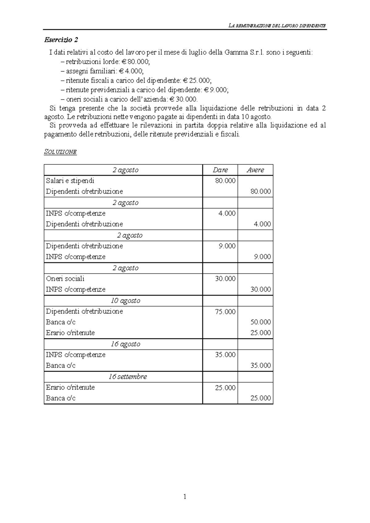 3 - Lavoro Dipendente: Esercizi di Econom. Aziendale e Soluzioni