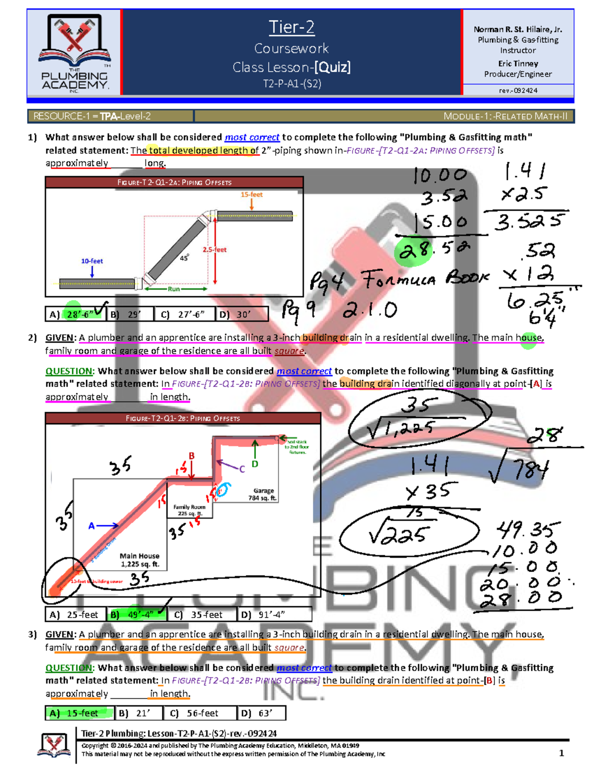 Tier-2 Plumbing Course: Lesson-T2-P-A1-(S2) Math & Blueprints Quiz ...