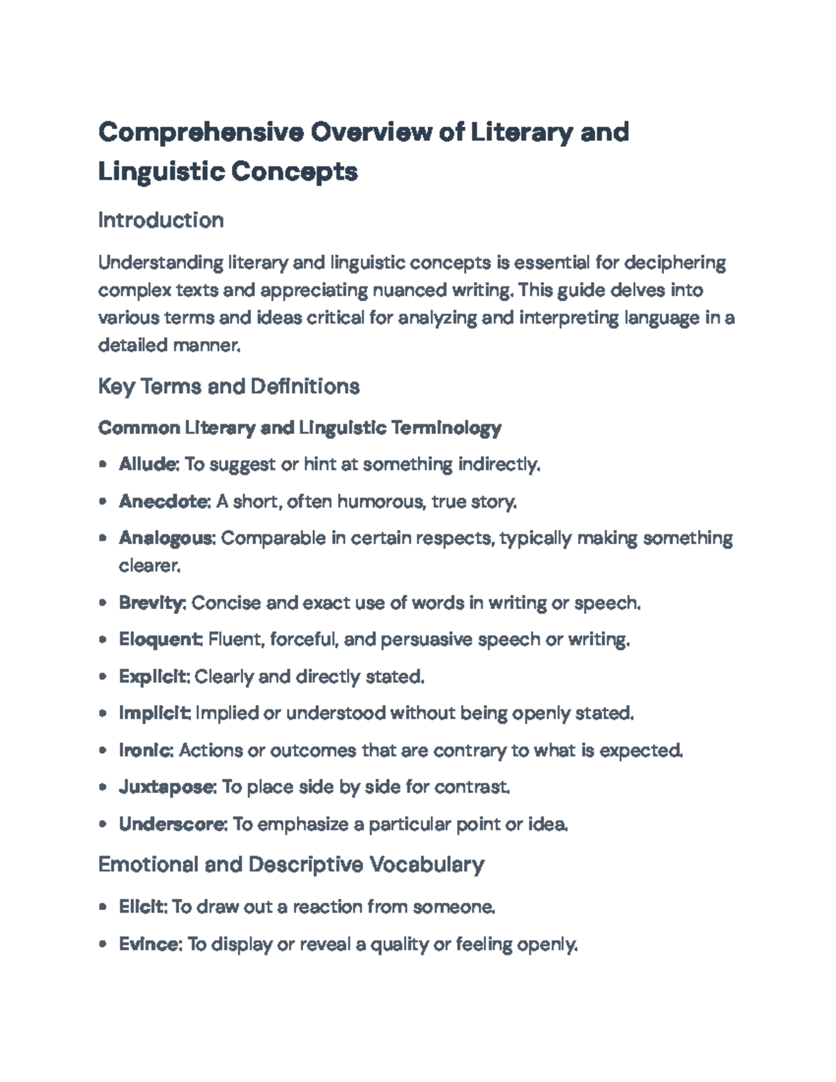 Comprehensive Guide to Literary and Linguistic Concepts for Analysis ...