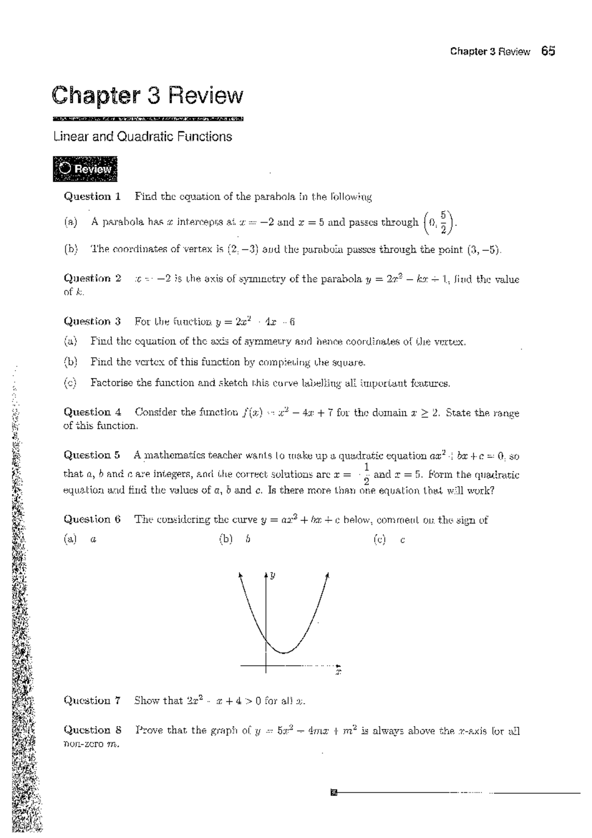 Chapter 3 Review: Linear & Quadratic Functions - Maths Mat - Studocu