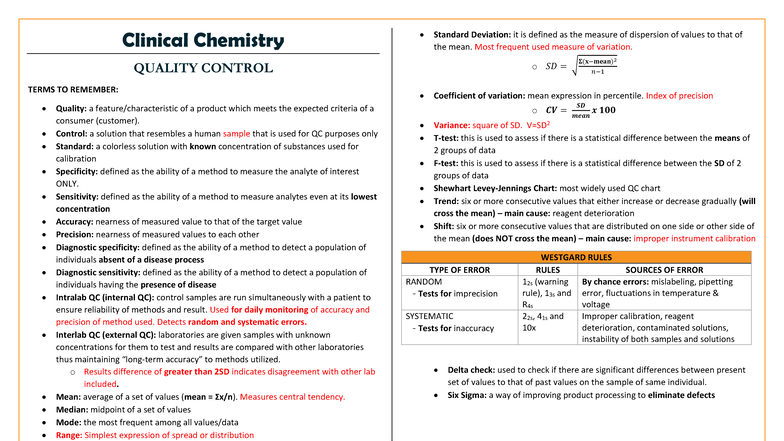 Clinical Chemistry Quality Control and Measurement Techniques - Studocu