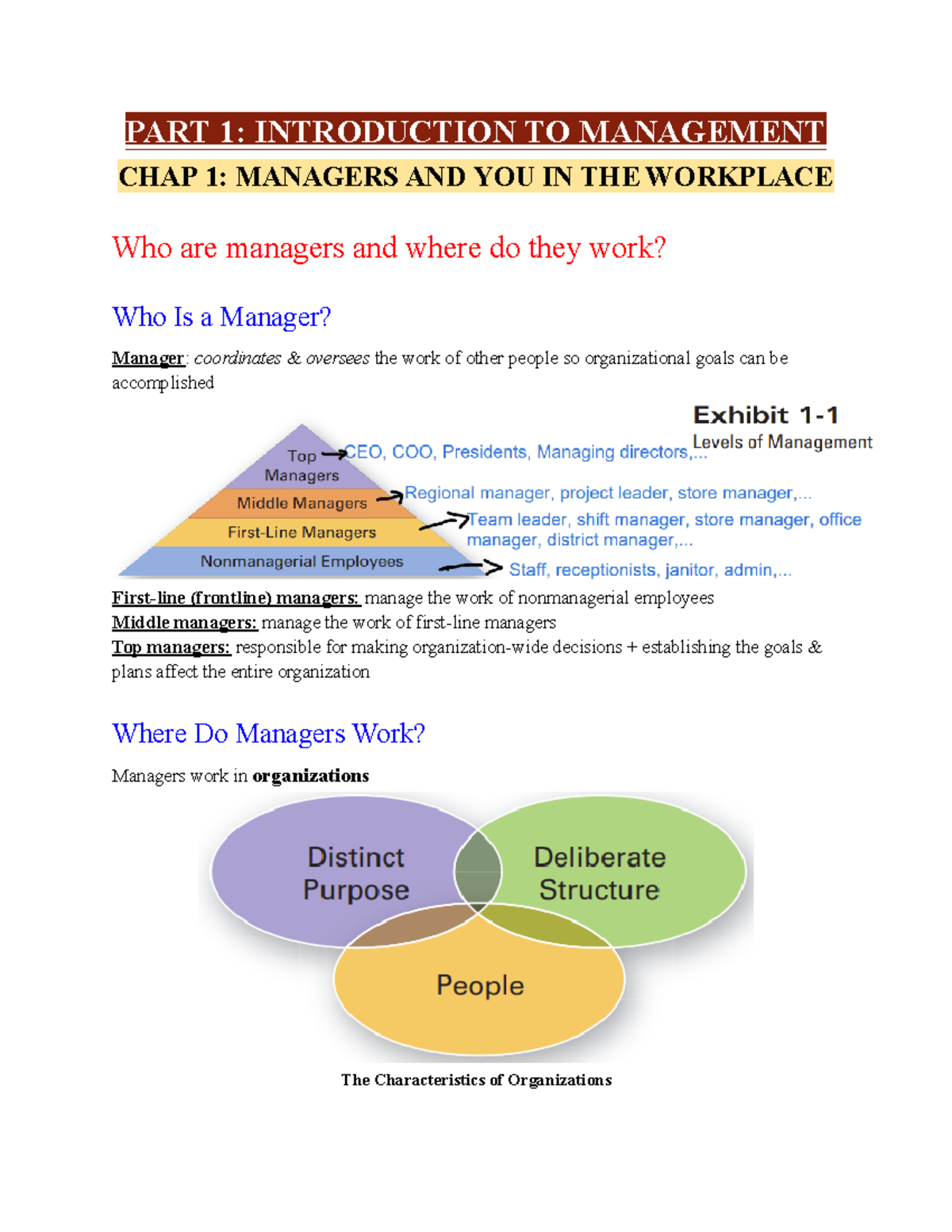 Management- Notebook - PART 1: INTRODUCTION TO MANAGEMENT CHAP 1 ...