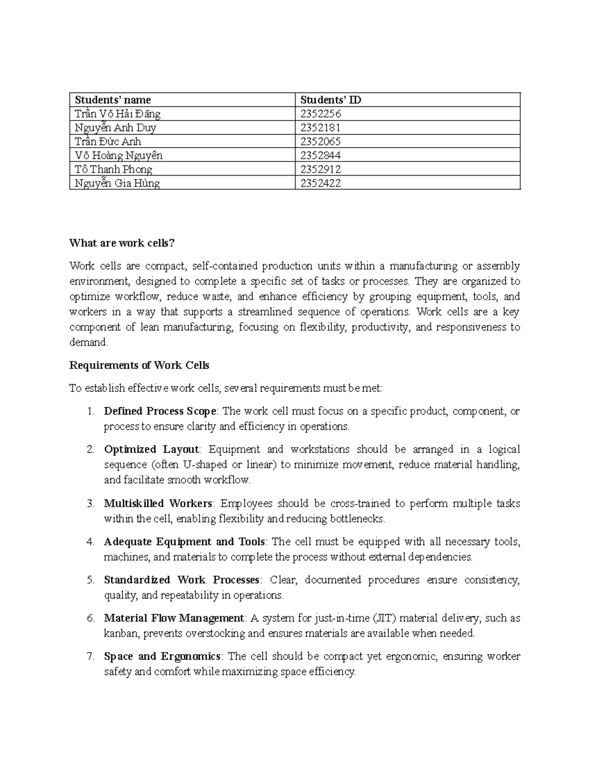 In-Class Quiz 02: Understanding Work Cells and Their Benefits - Studocu