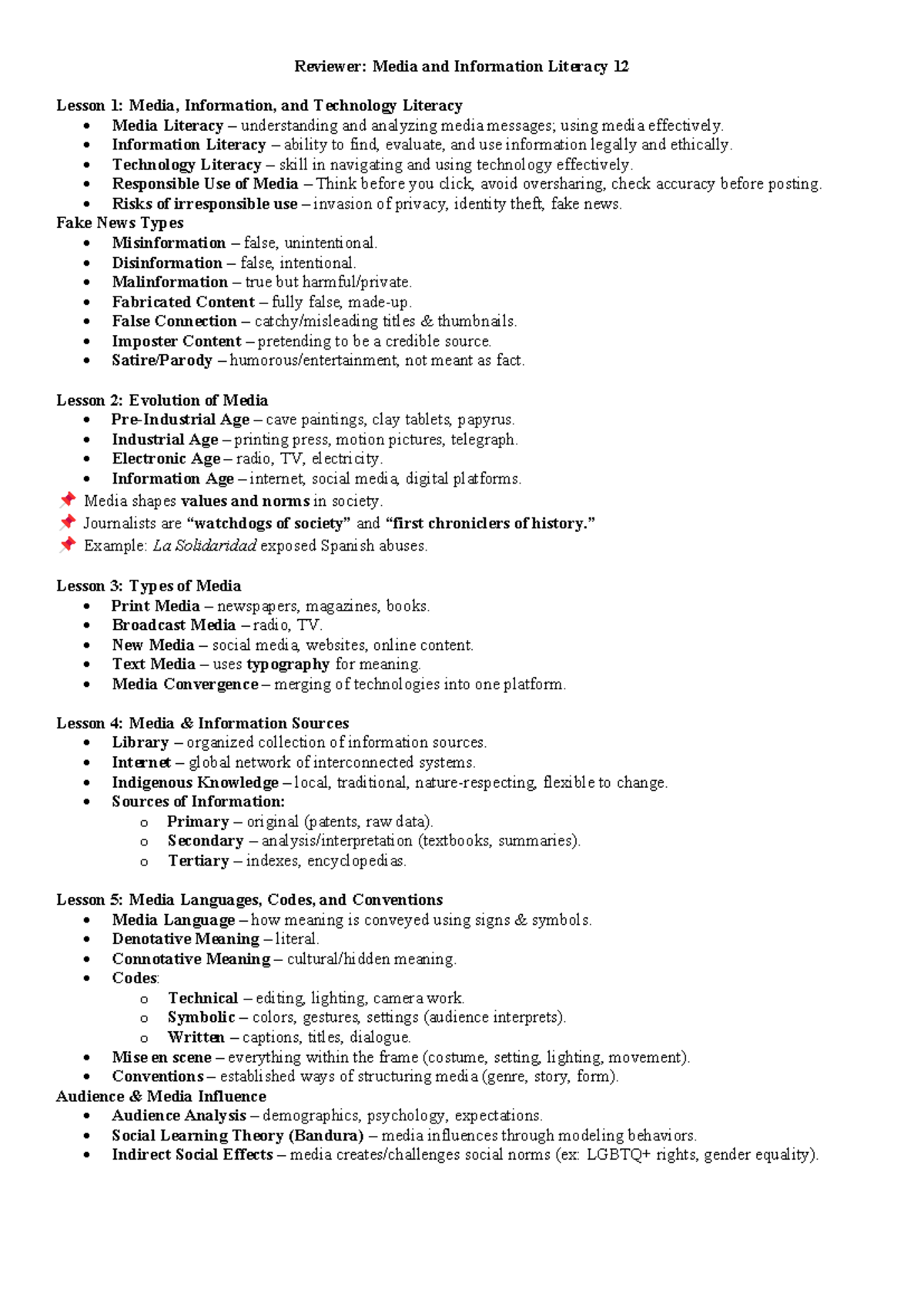 Media and Information Literacy 12: Lesson 1 Overview and Key Concepts ...