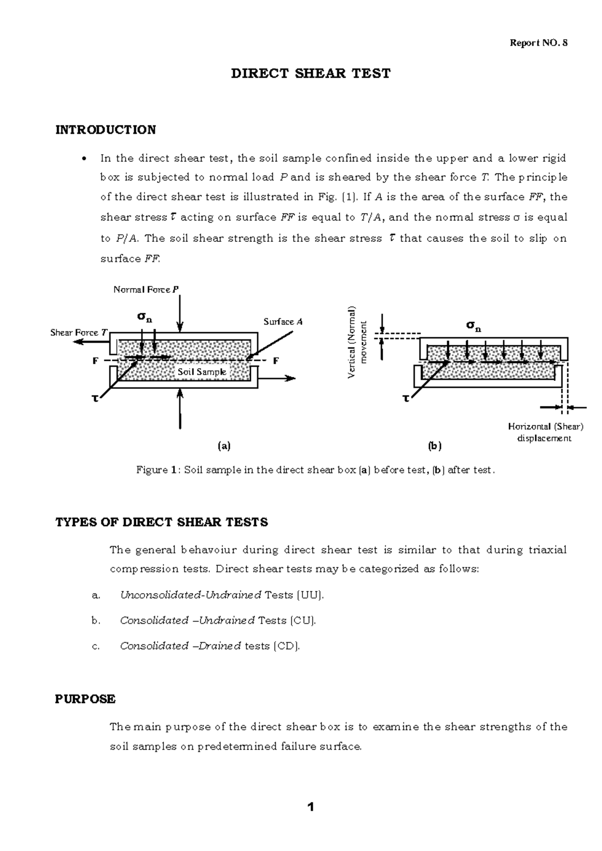Direct Shear Test Report NO. 8: Soil Shear Strength Analysis - Studocu